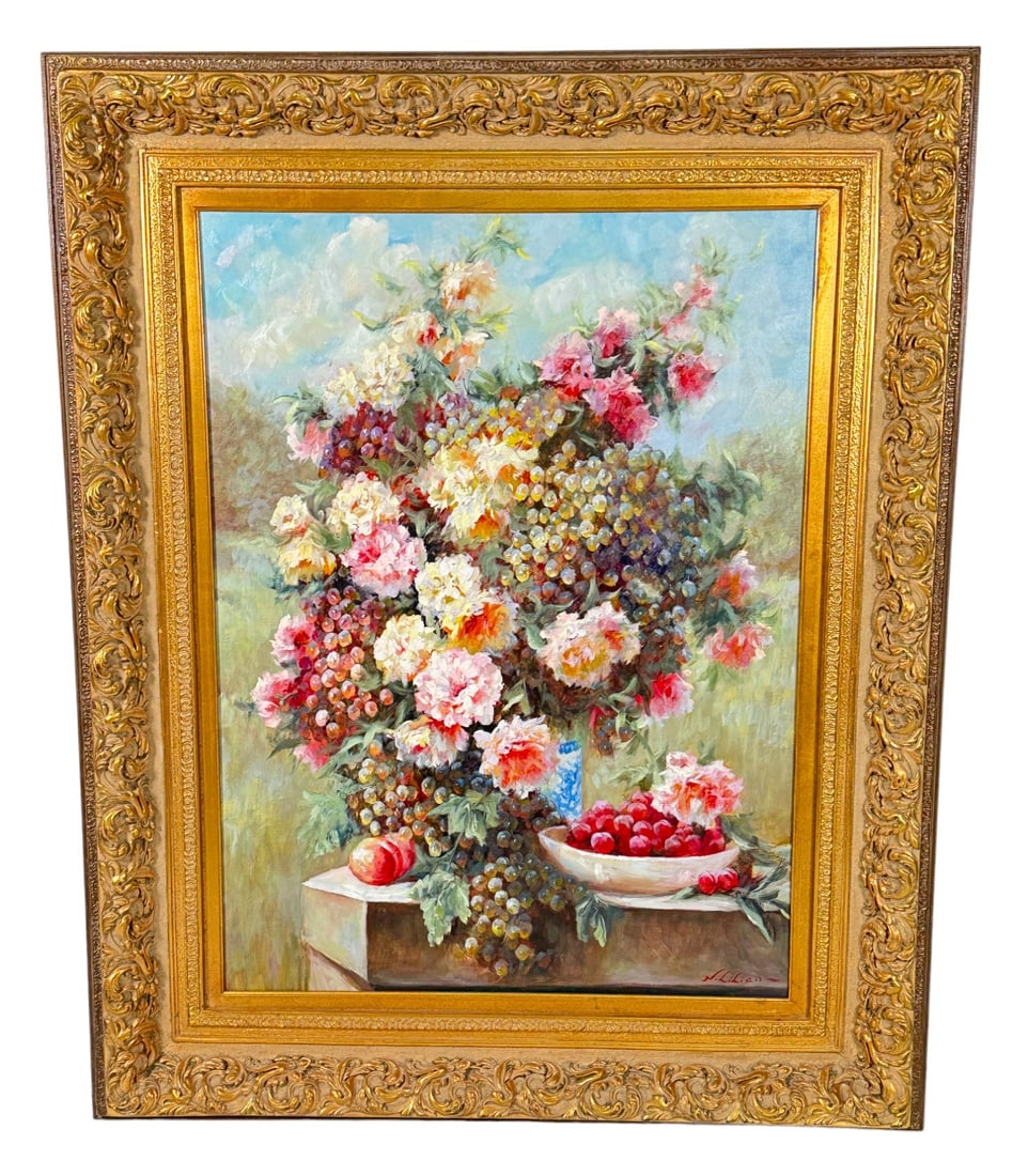 N. LILIAN FLORAL STILL LIFE OIL ON CANVAS (1 of 4)
