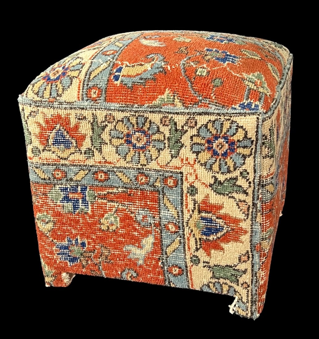 TWO ANTIQUE TURKISH RUG WRAPPED STOOLS (1 of 6)