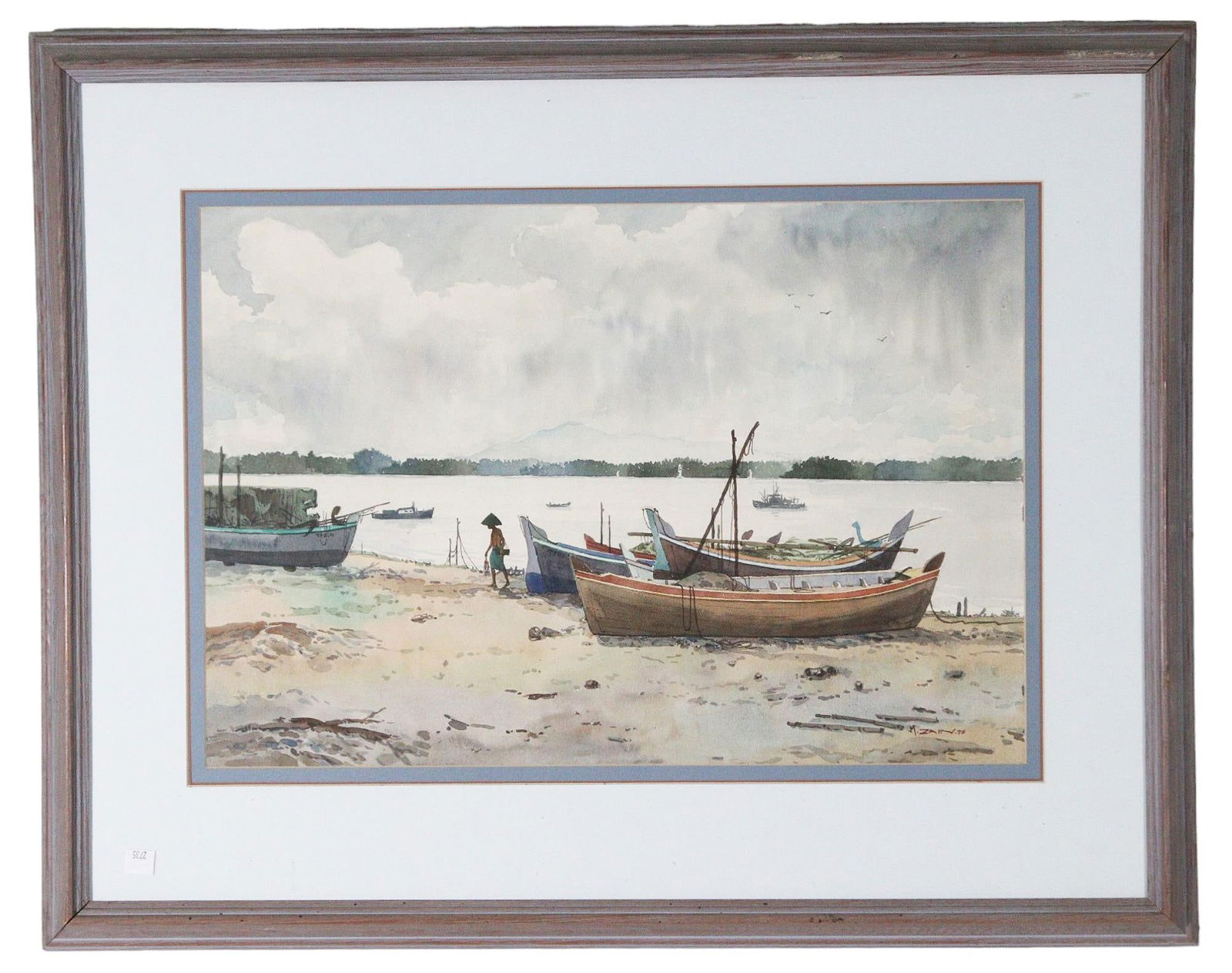 SIGNED M. ZAIN WATERCOLOR BOATS ON SHORE (1 of 5)