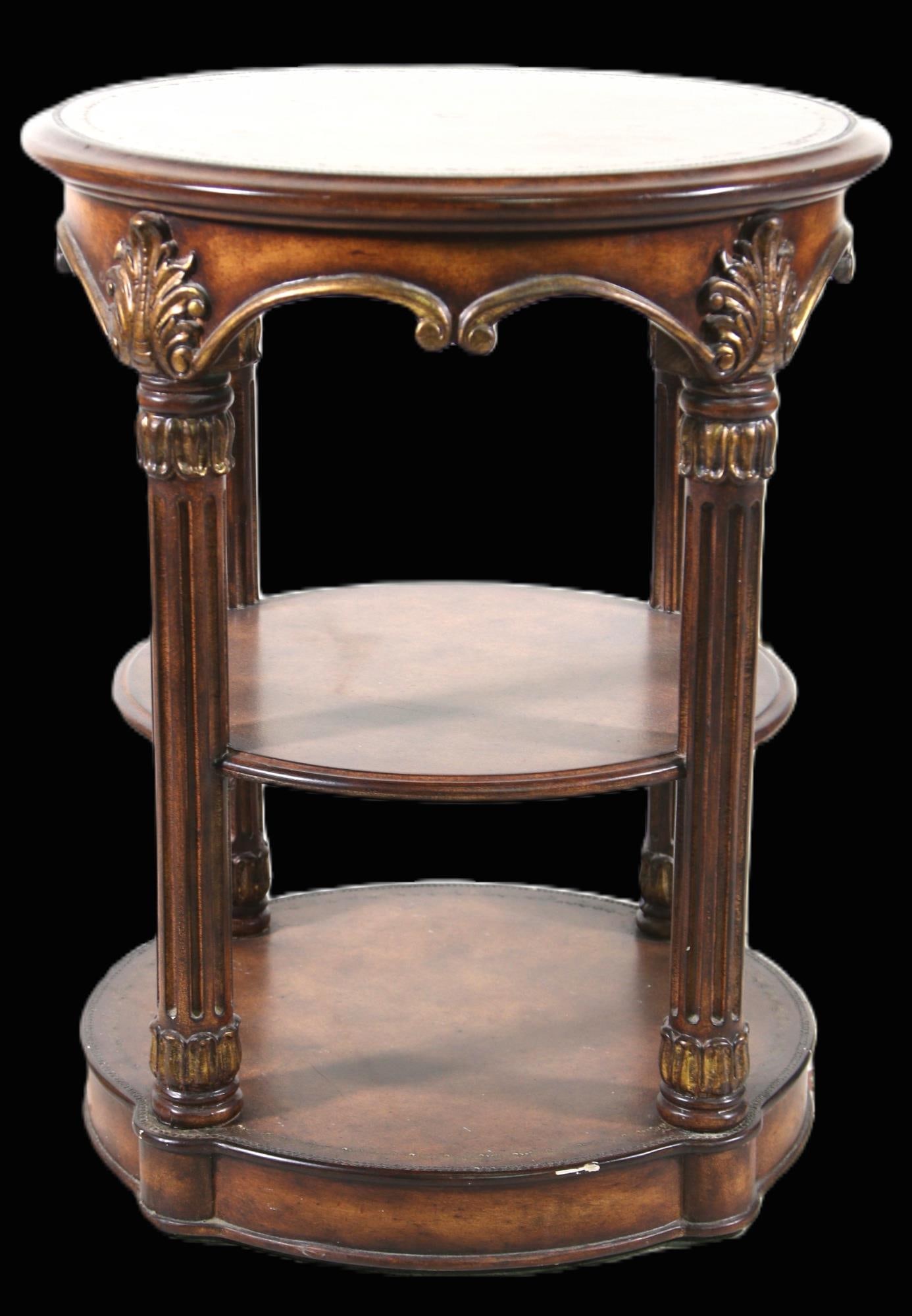3 TIER ROUND TABLE WITH LEATHER TOP (1 of 3)