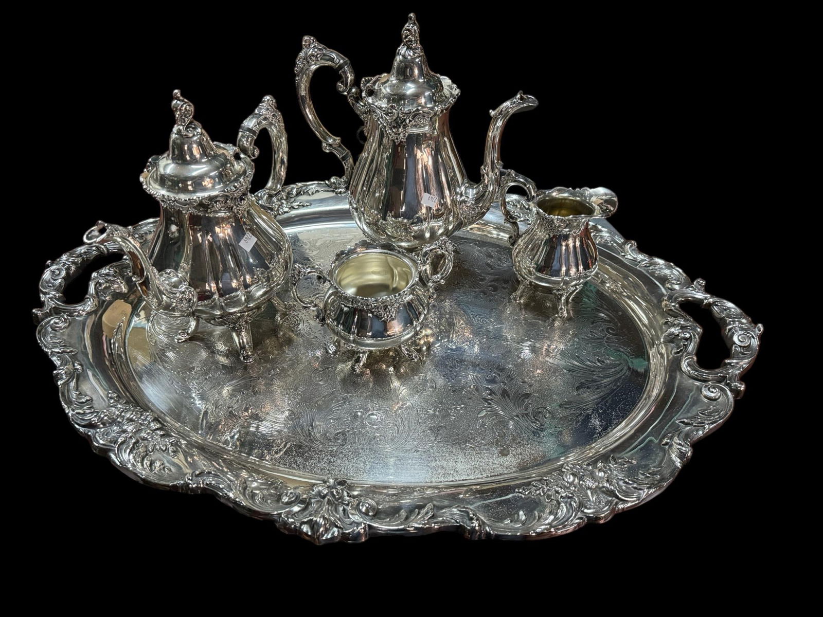 5-PCS BAROQUE BY WALLACE SILVER PLATE TEA SERVICE (1 of 3)