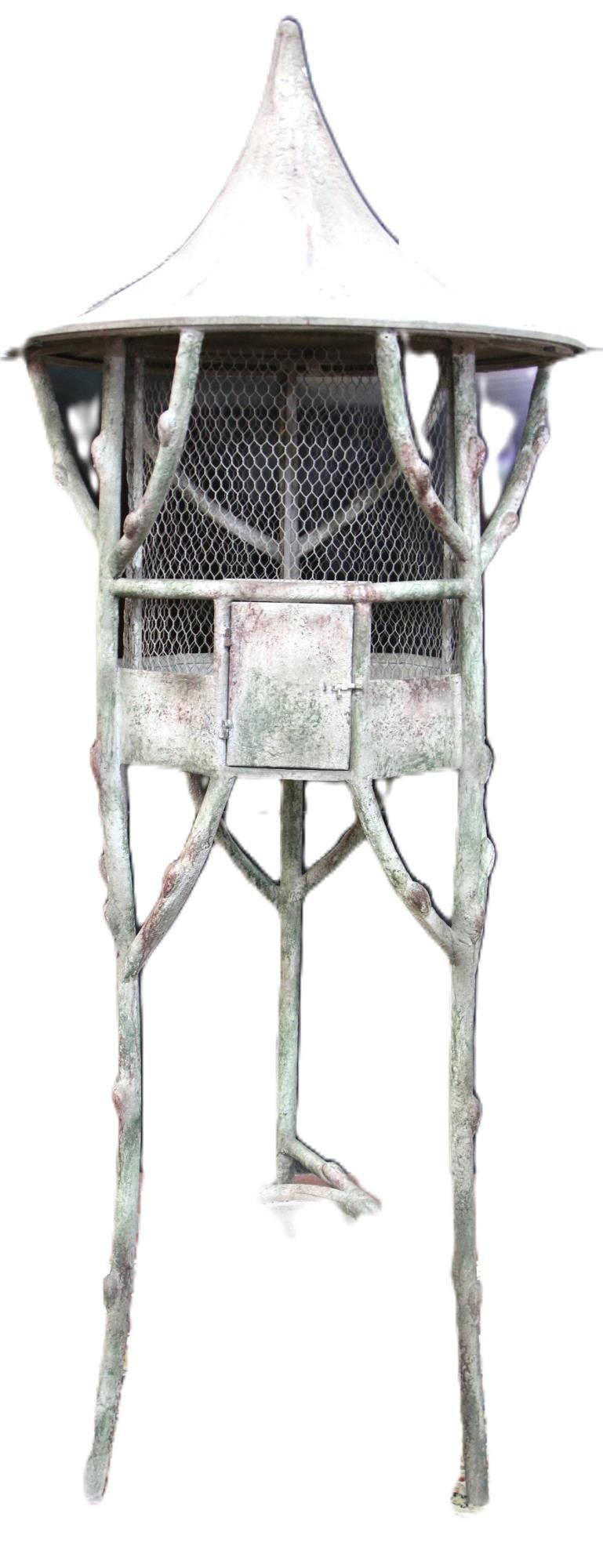 TALL AGED METAL BIRD CAGE WITH PEEKED ROOF (1 of 2)