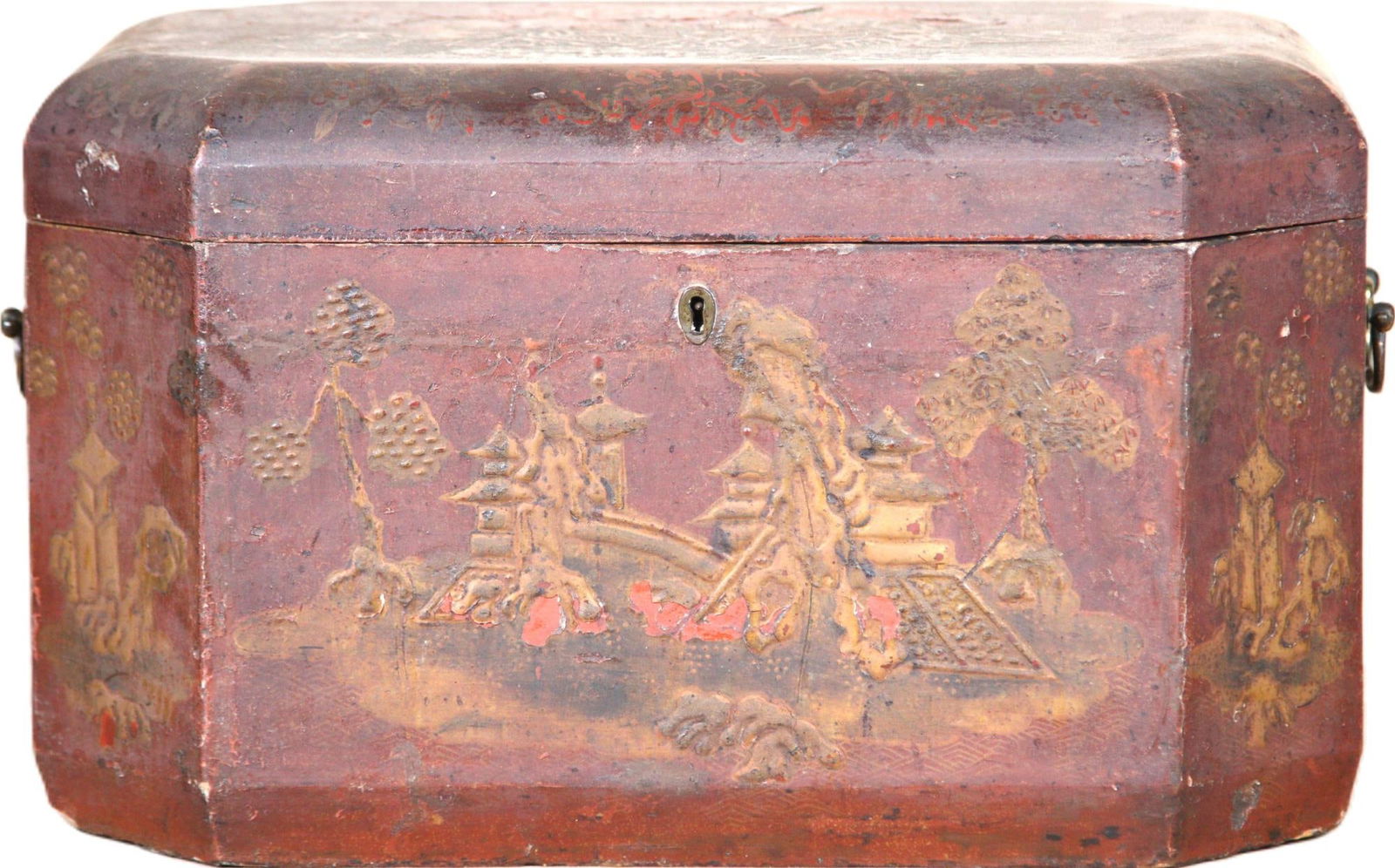 19TH CENTURY RED  LACQUER CHINOISERIE  BOX (1 of 5)