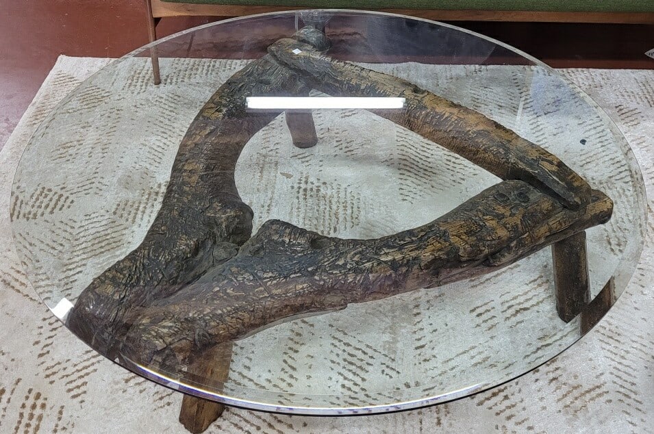 ANTIQUE REPURPOSED COFFEE TABLE WITH BEVEL GLASS (1 of 4)