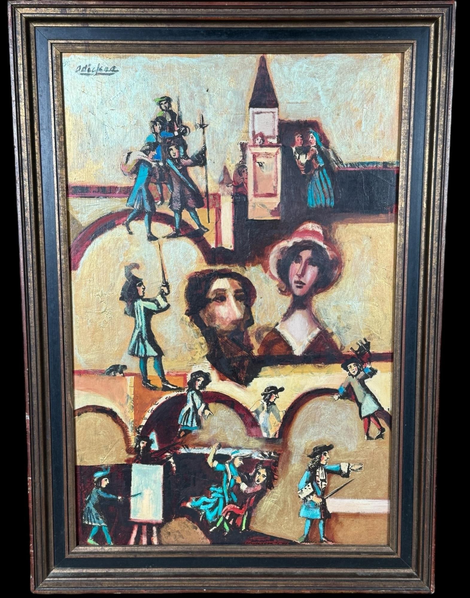 DAVID ADICKES 'BRIDGES OF PARIS" OIL ON PANEL: DAVID ADICKES 'BRIDGES OF PARIS" OIL ON PANEL. 27.5"h x 19.5"w.