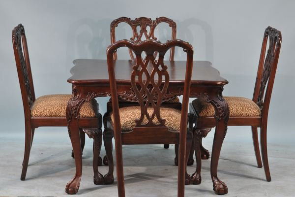 CHIPPENDALE STYLE GAME TABLE AND FOUR SIDE CHAIRS: CHIPPENDALE STYLE GAME TABLE AND FOUR SIDE CHAIRS. Height: 41 in. by Width: 24 in. by Depth: 19 IN.