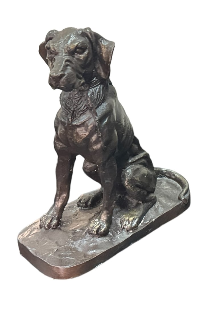 PAIR OF BRONZE SEATED DOGS (1 of 2)