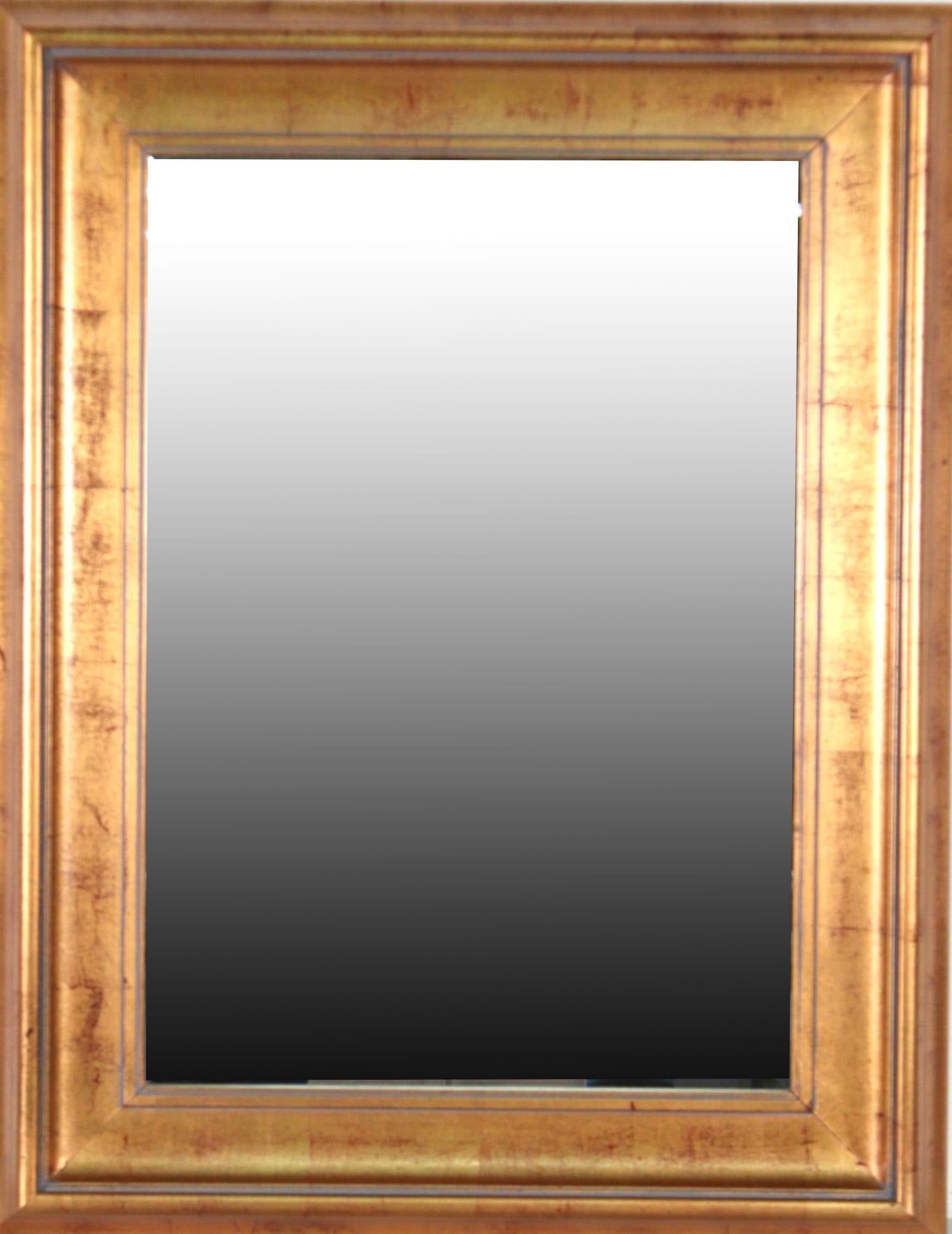 GILT FRAMED BEVELED GLASS MIRROR: GILT FRAMED BEVELED GLASS MIRROR. Height: 37 1/2 in. by Width: 28 1/2 in. by Depth: 2 1/2 in.