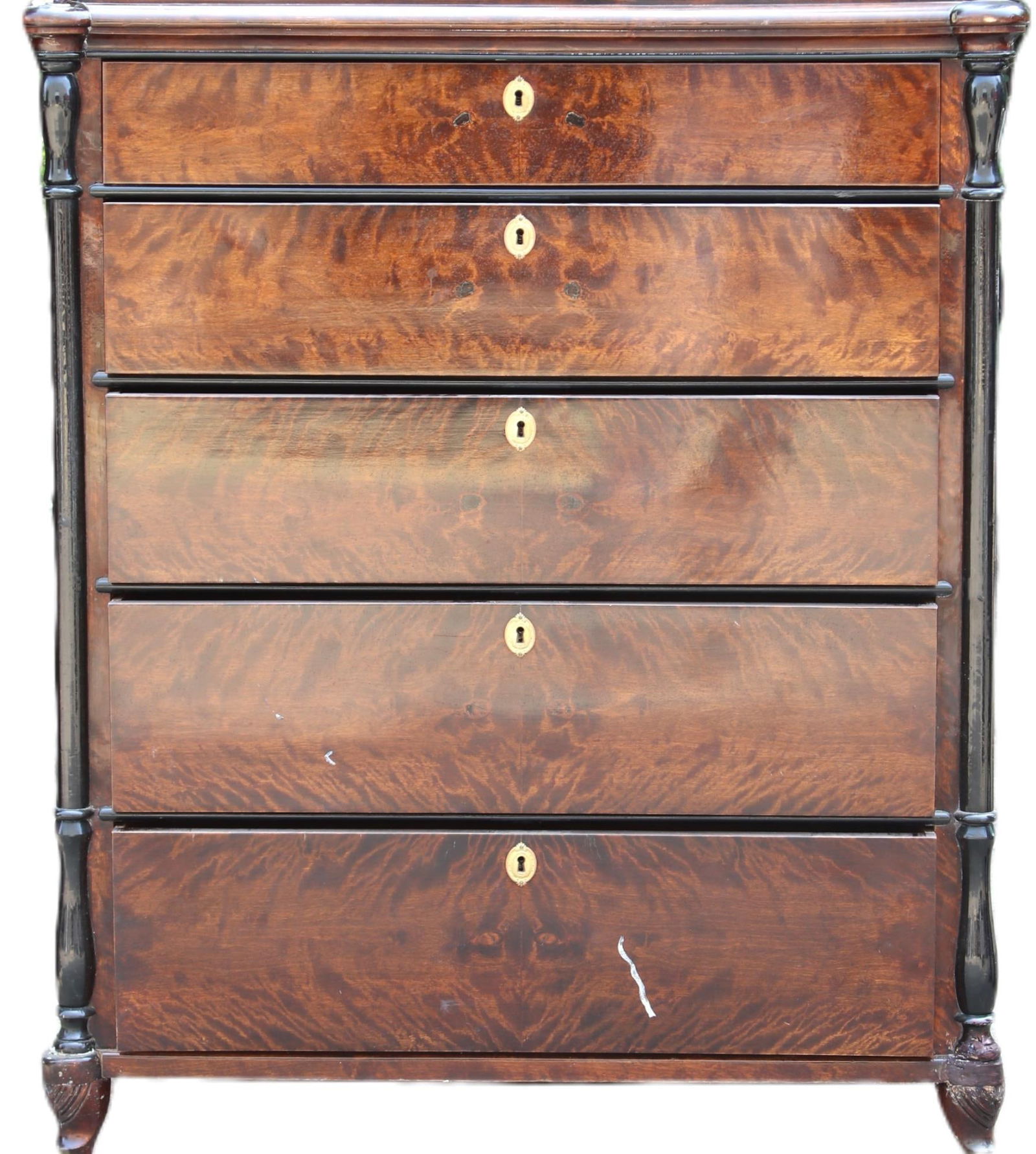 ANTIQUE BEIDERMEIER CHEST: 19th CENTURY BEIDERMEIER CHEST OF DRAWERS WITH FIVE DRAWERS. Height: 48 in. by Width: 39 in. by Depth: 19 1/2 in.