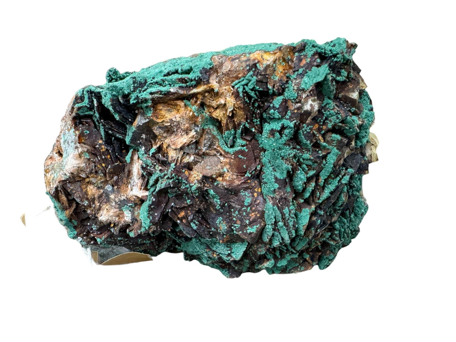NATURAL RAW FIBROUS MALACHITE: NATURAL RAW FIBROUS MALACHITE. Height: 5 in. by Width: 4 in. by Depth: 4