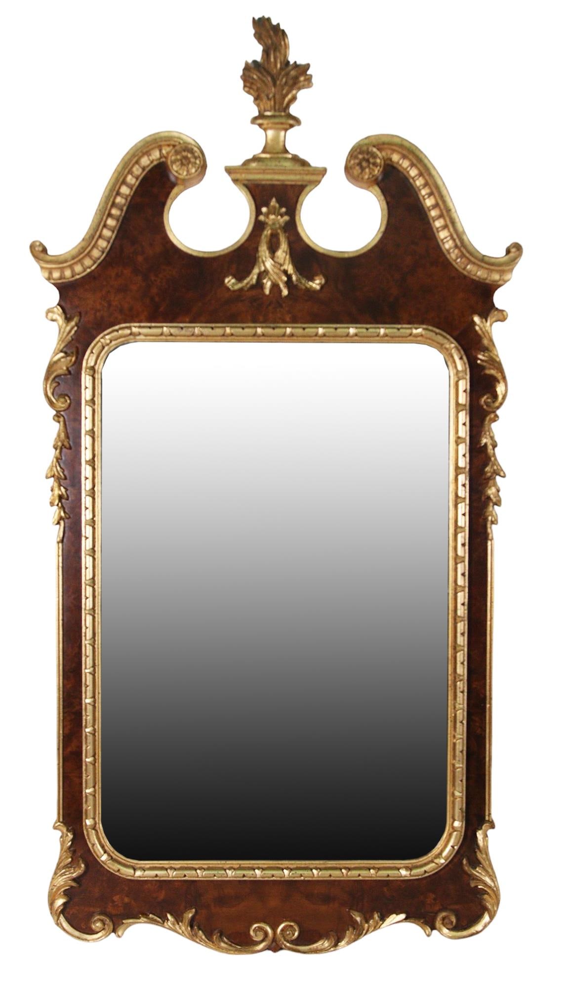 GEORGE II STYLE PARCEL GILT / BURL WALNUT MIRROR (1 of 6)