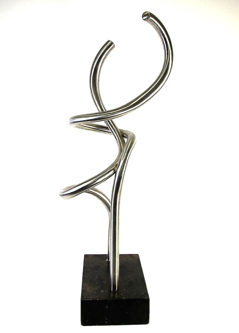 AITOR URDANGRAIN CONTEMPORARY STEEL SCULPTURE: AITOR URDANGRAIN (SPAIN) CONTEMPORARY STEEL TUBE SCULPTURE ON MARBLE BASE. Height: 43 in. by Width: 10 in. by Depth: 14 in.