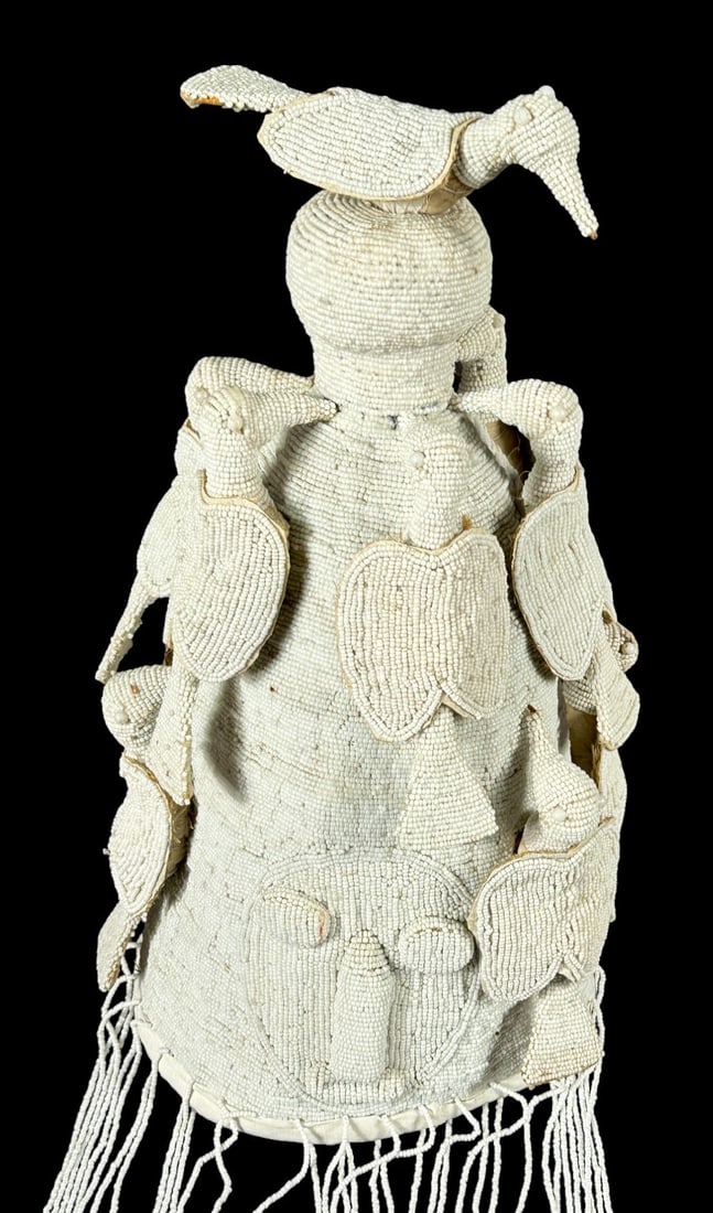 NATIVE NIGERIAN YORUBA BEADED HEAD DRESS / CROWN (1 of 2)