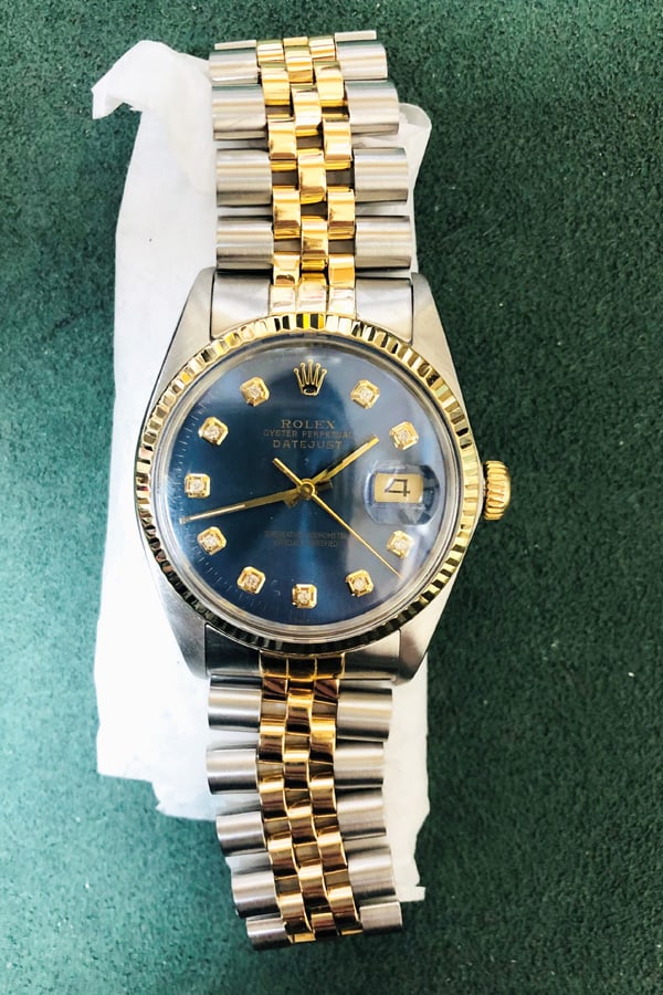 TWO-TONE DATE  ADJUST ROLEX 36MM WITH DIAMOND NUMBERS AND BLUE FACE (1 of 2)