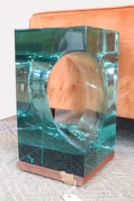 GREEN GLASS ART SIDE TABLE