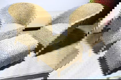 2 CHAIRS AND OTTOMAN IN SEA GRASS