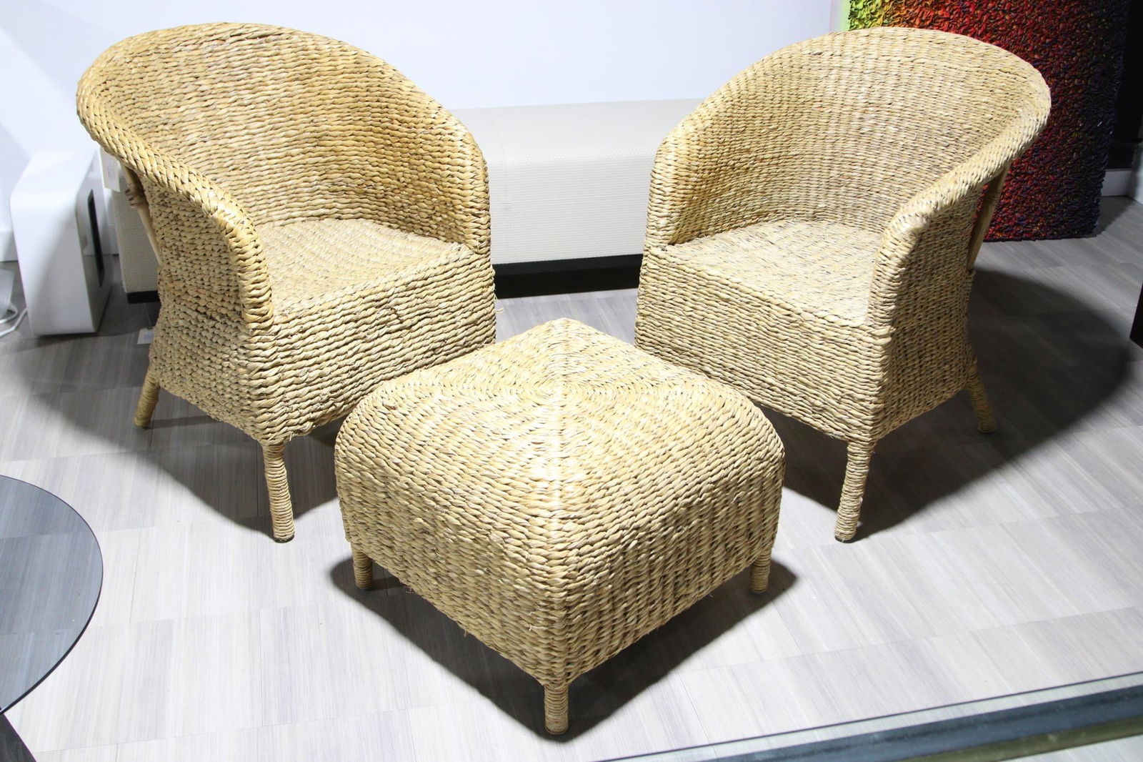 2 CHAIRS AND OTTOMAN IN SEA GRASS (1 of 3)