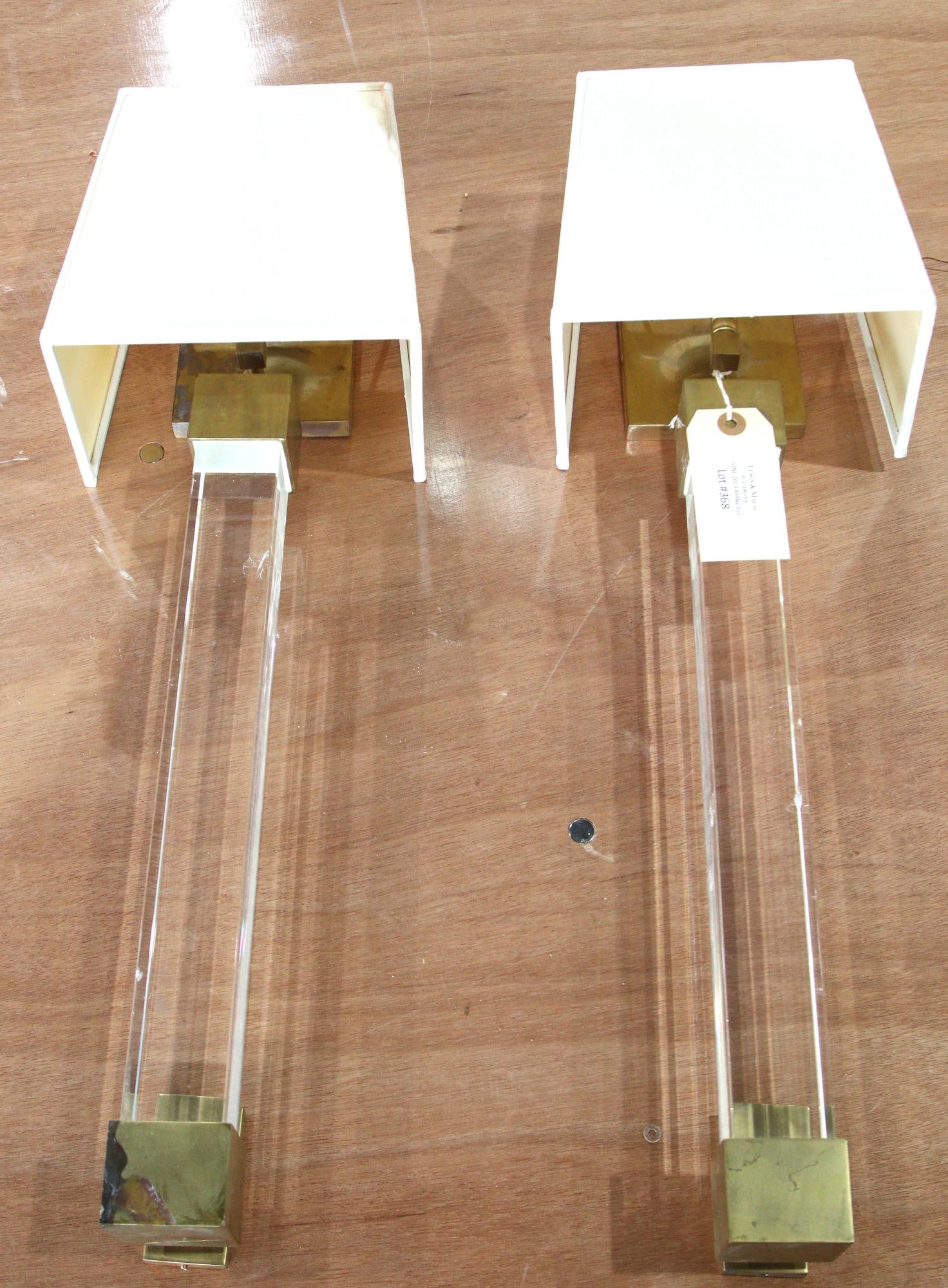 BRASS AND GLASS WALL SCONCES: BRASS AND GLASS WALL SCONCES
