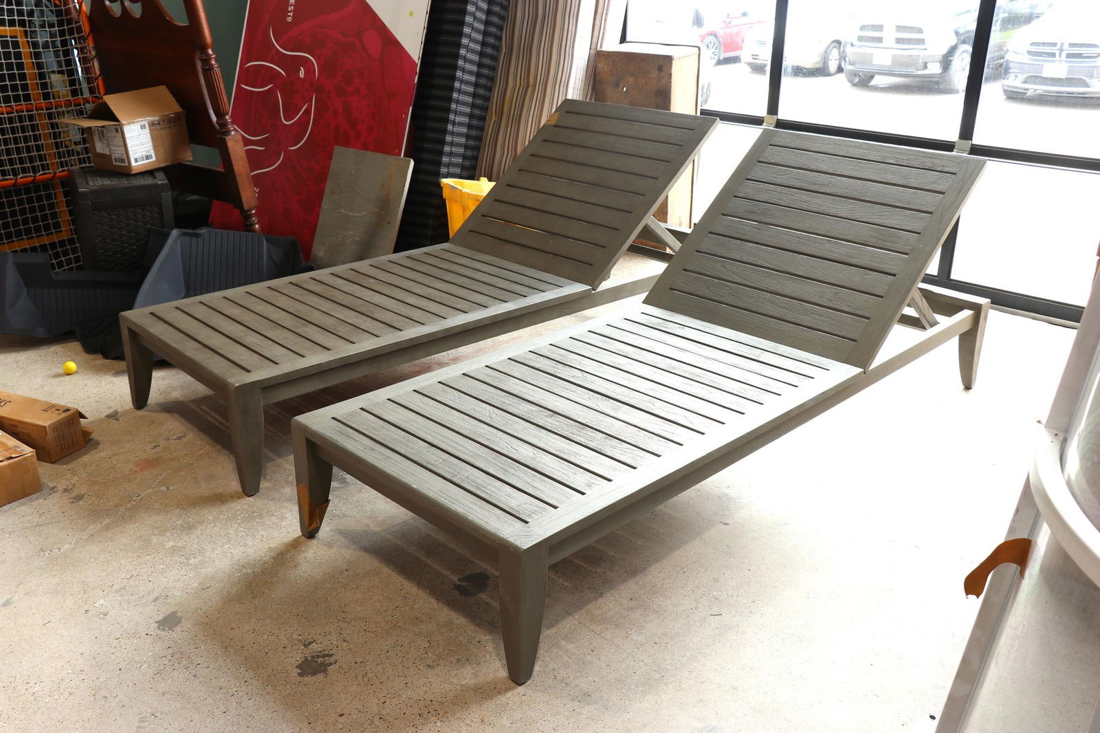 2 OUTDOOR CHAISES: 2 OUTDOOR CHAISES MADE OF WPC COMPOSITE.