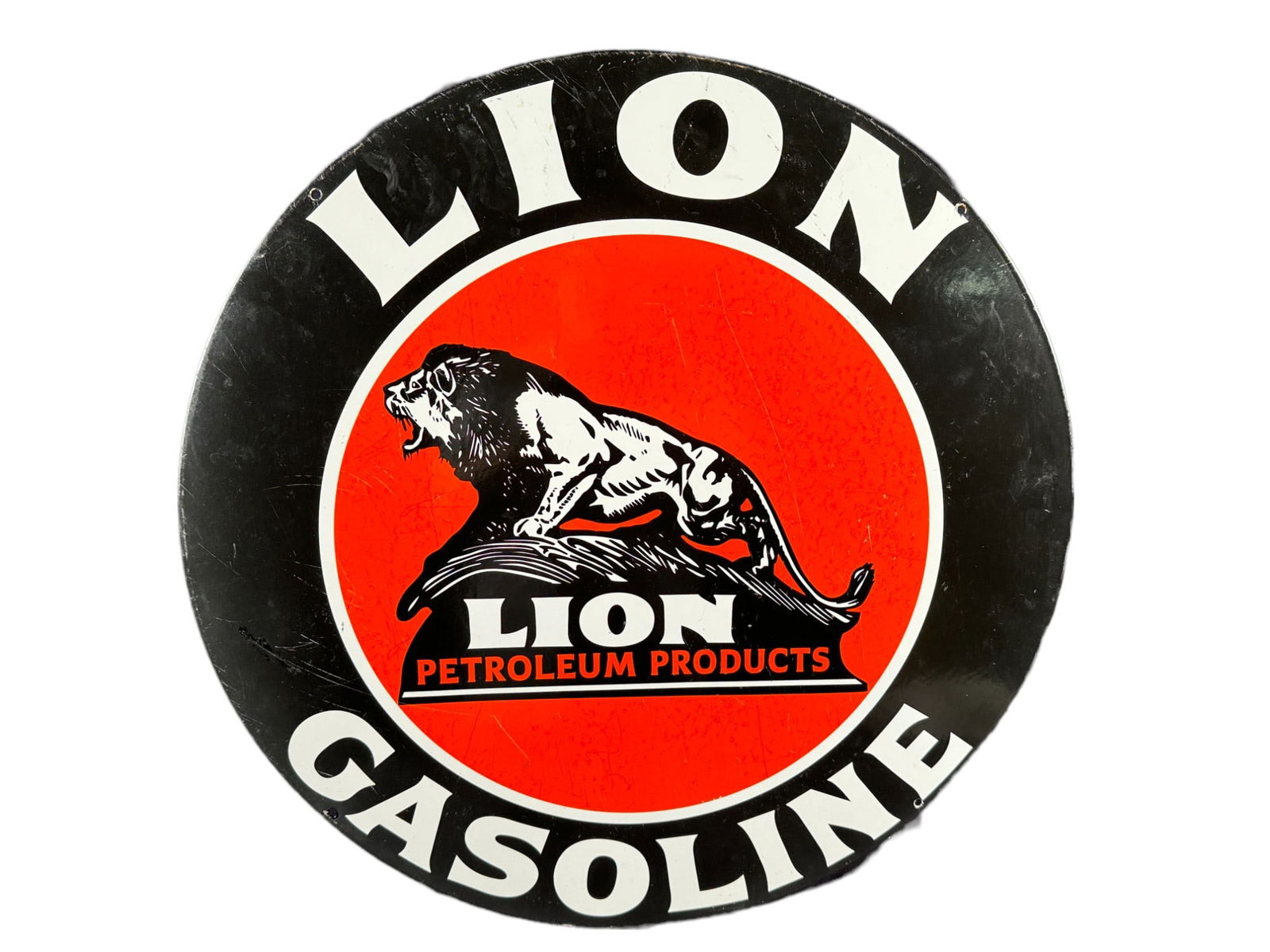 VINTAGE PORCELAIN LION PETROLEUM PRODUCTS SIGN (1 of 2)