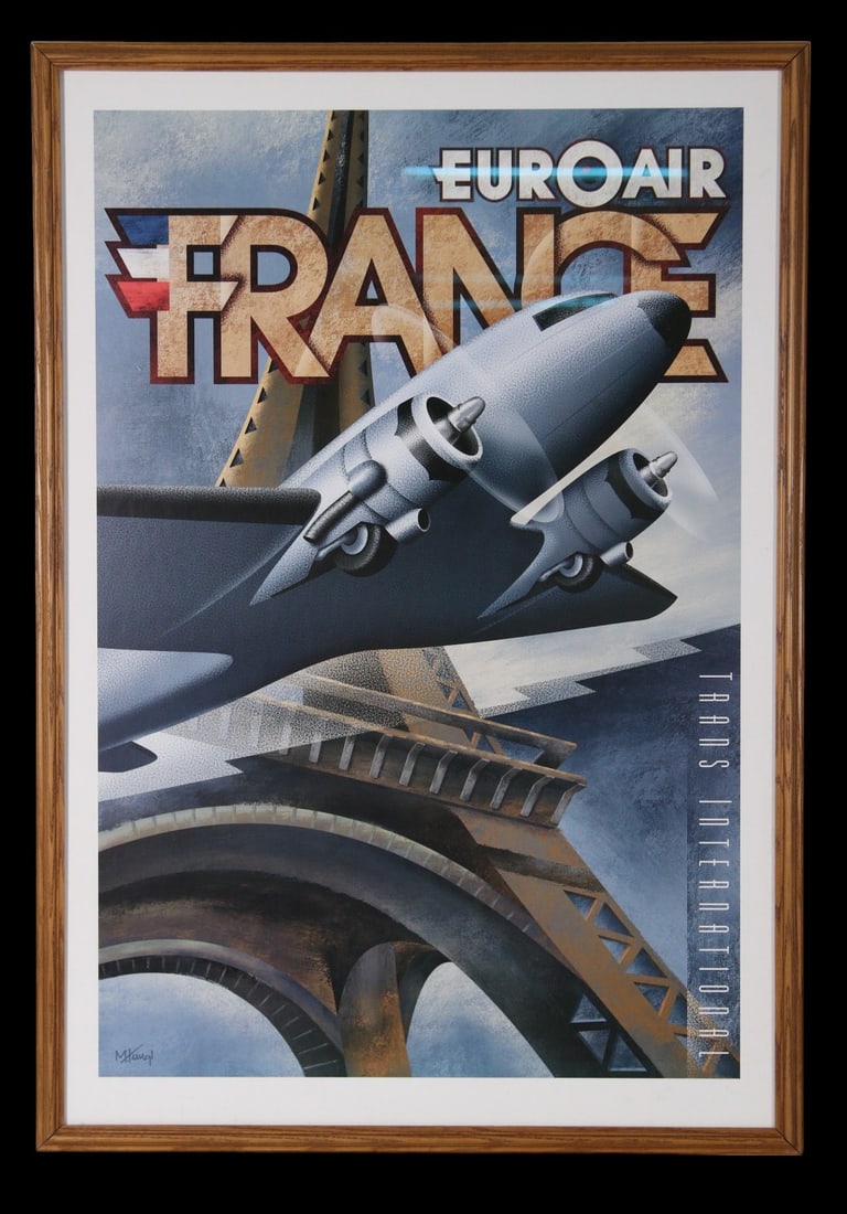 FRAMED "EURO-AIR FRANCE" POSTER: FRAMED "EURO-AIR FRANCE" POSTER. Height: 41 in. by Width: 28 in. by Depth: 1