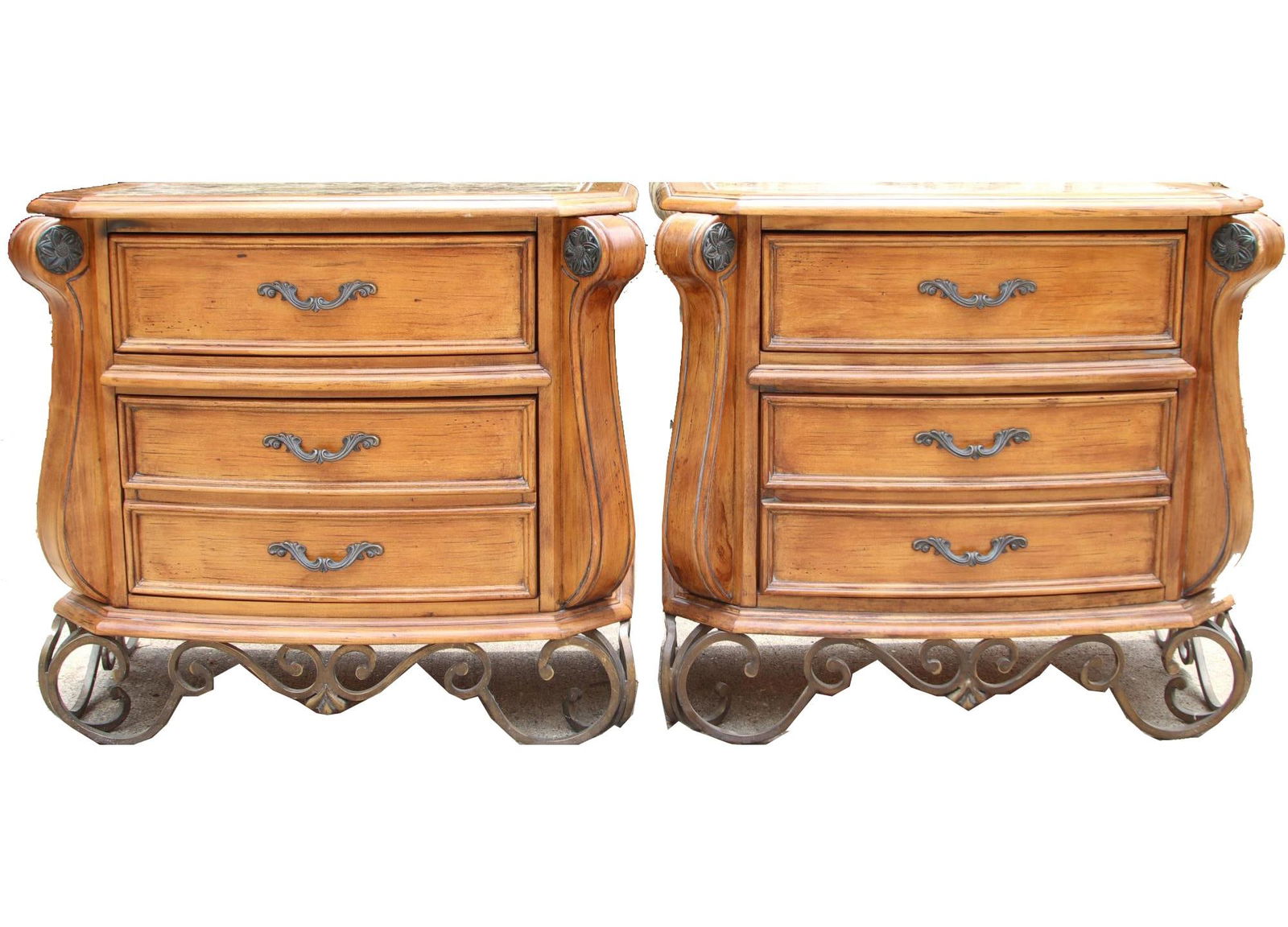 PAIR OF PEARL NIGHT STANDS WITH IRON FEET (1 of 7)