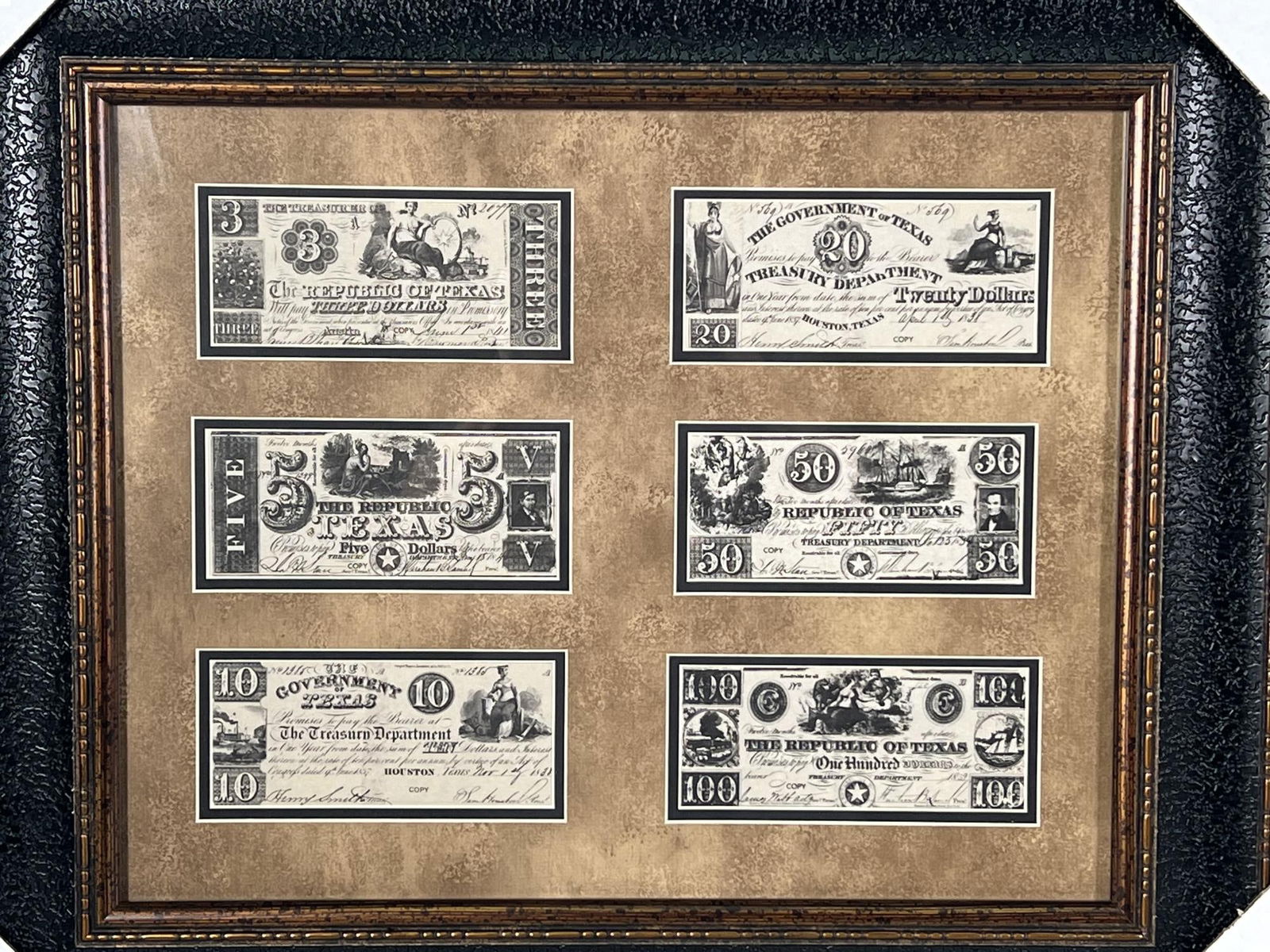 FRAMED REPUBLIC OF TEXAS CURRENCY REPLICA (1 of 2)