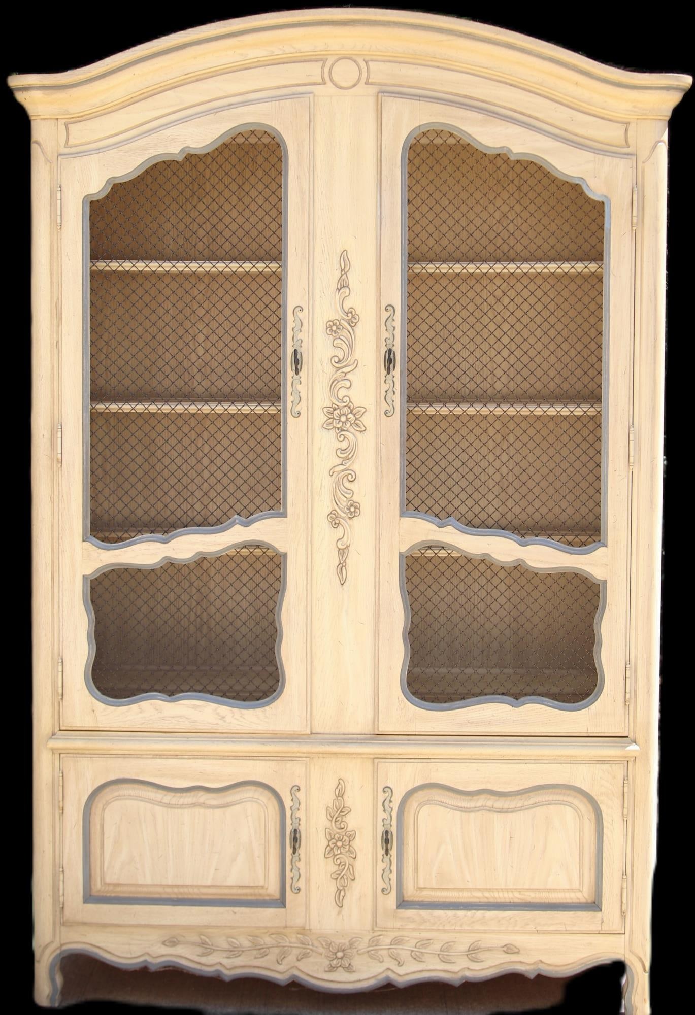 FRENCH PROVINCIAL PAINTED CABINET WITH METAL GRILL (1 of 5)