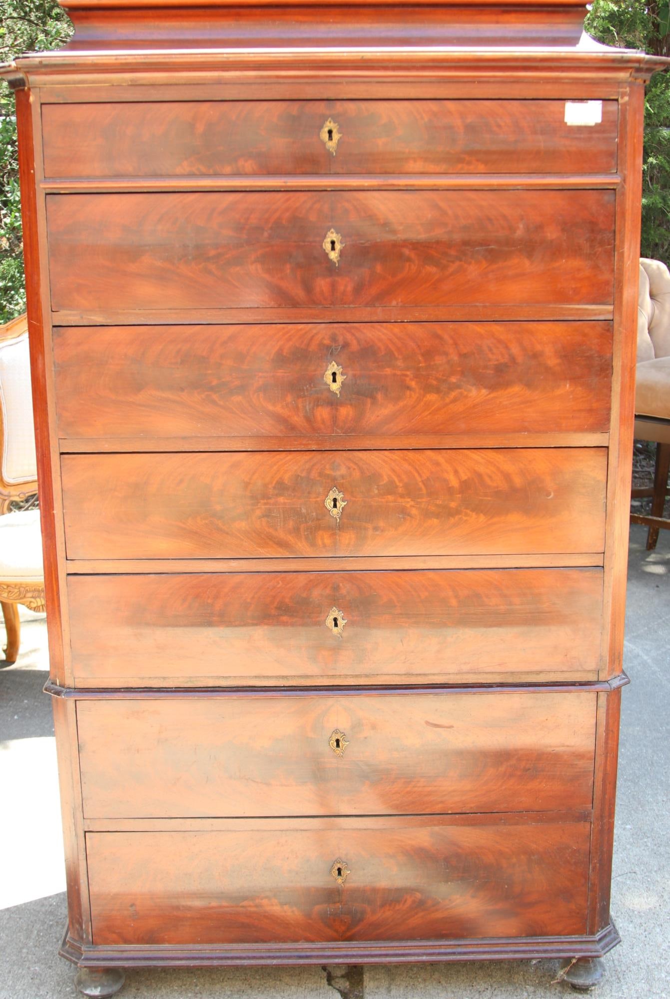 19th CENTURY BIEDERMEIER CHIFFONIER: 19th CENTURY BIEDERMEIER CHIFFONIER WITH SEVEN DRAWERS. Height: 64 in. by Width: 39 in. by Depth: 20 in.