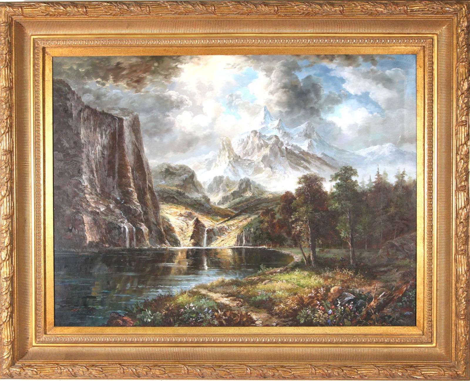 LANDSCAPE OIL ON CANVAS  WITH WATERFALL & MOUNTAIN (1 of 4)