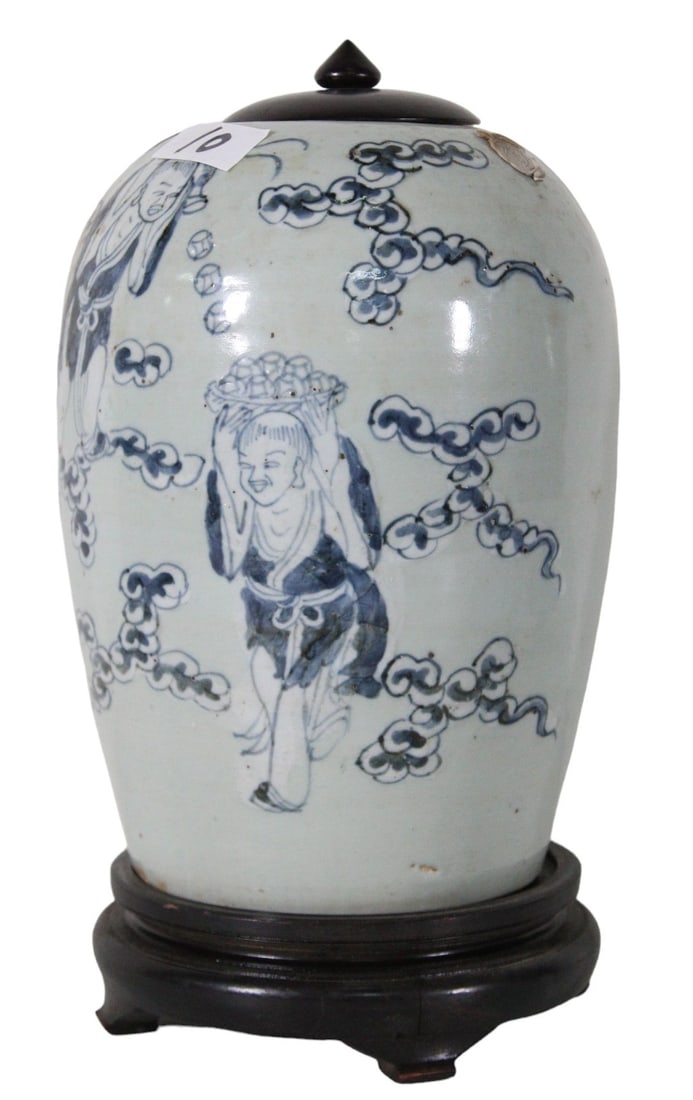 CHINESE BLUE & CELADON PORCELAIN MELON JAR (1 of 4)