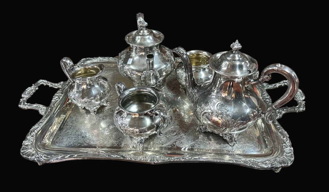 SIX-PIECE REED AND BARTON SILVER PLATE TEA SET (1 of 4)
