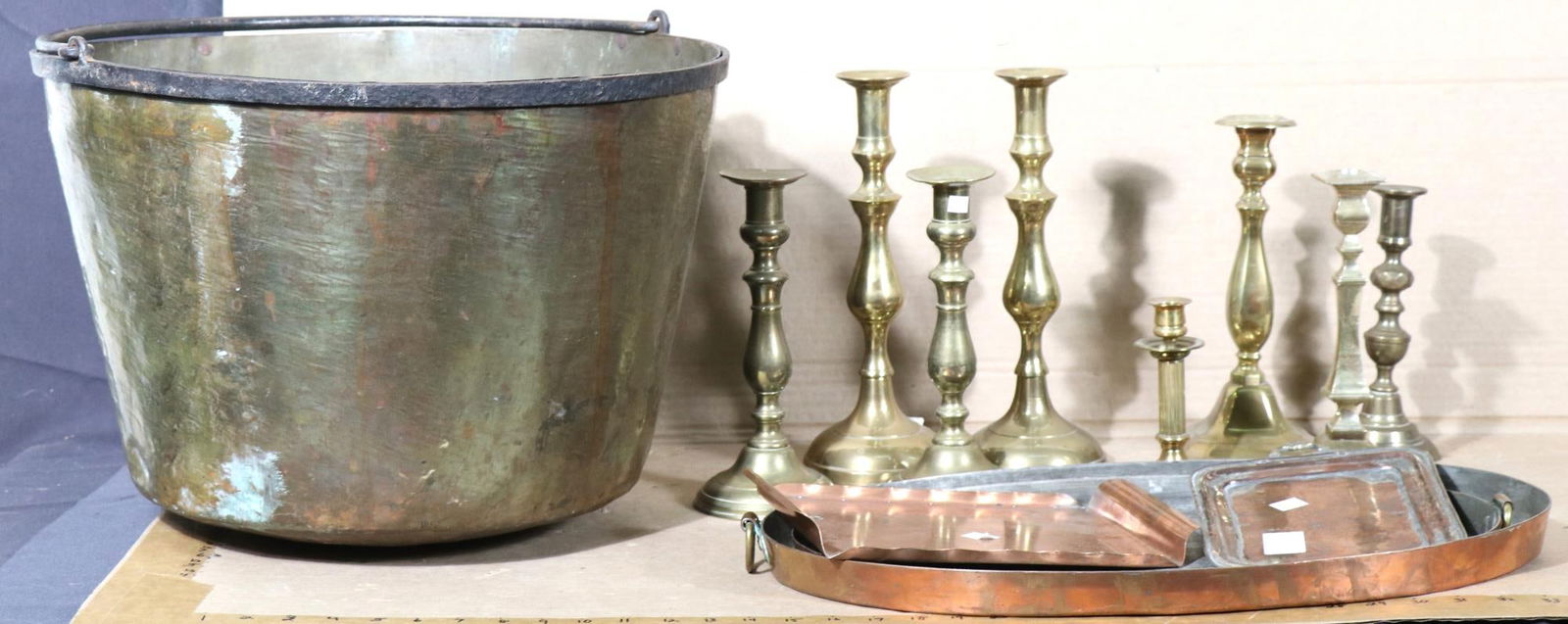 13 PCS ASSORTMENT OF BRASS/COPPER BUCKET & TRAYS (1 of 3)