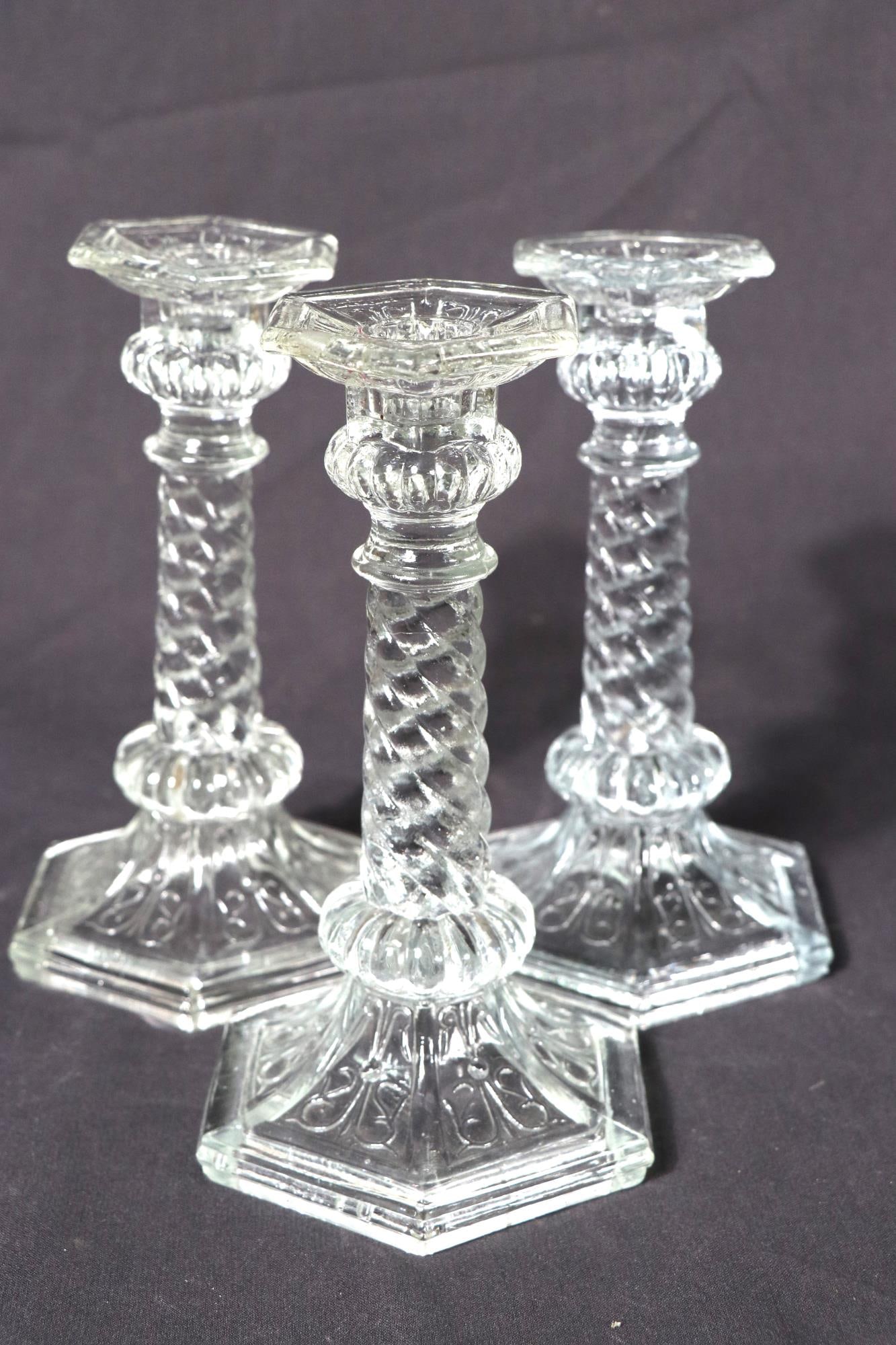 THREE CRYSTAL CANDLESTICKS (1 of 3)