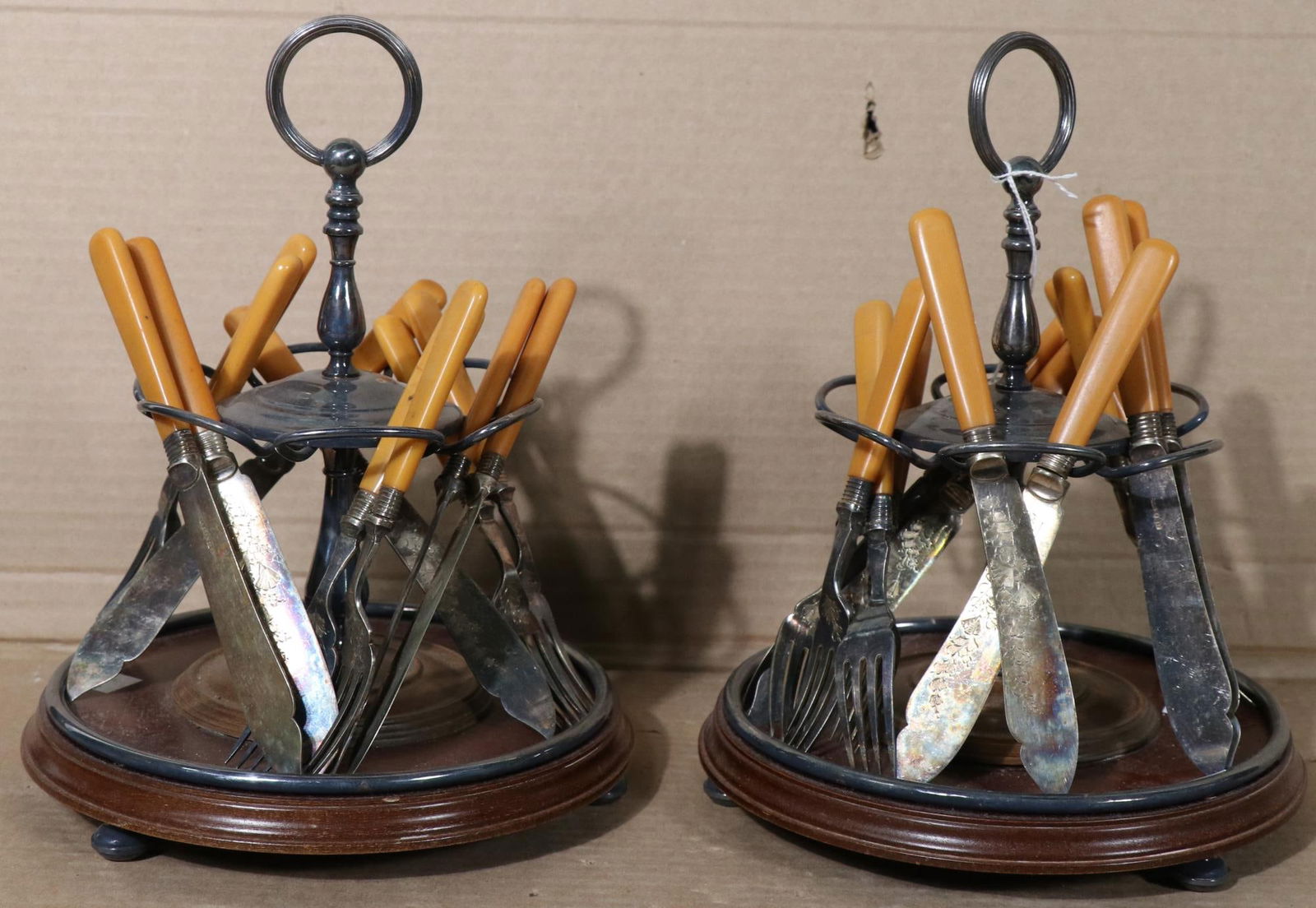 VINTAGE TABLE TOP FLATWARE HOLDERS WITH FLATWARE (1 of 3)