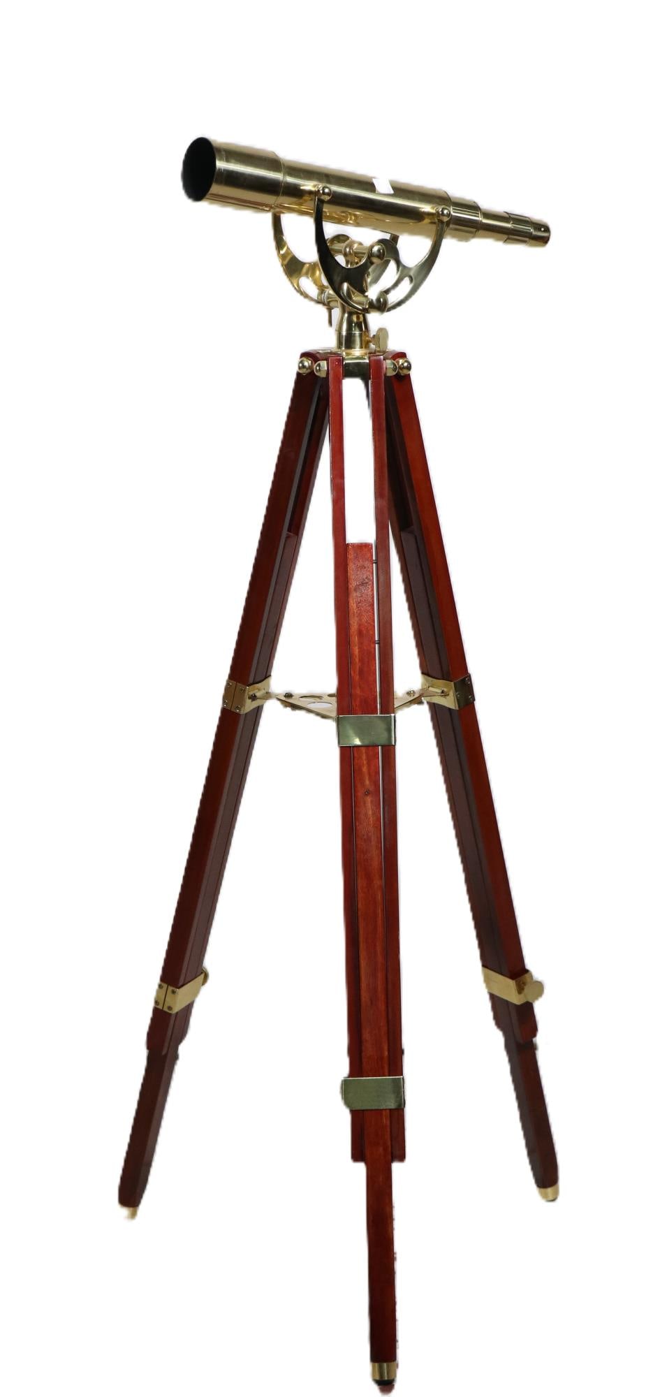 BRASS TELESCOPE: BRASS AND WOODEN TELESCOPE. Height: 46 in. by Width: 17 in. by Depth: 8 in