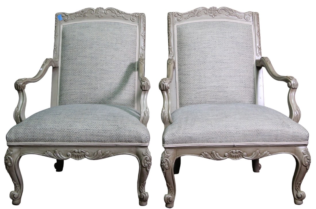 VINTAGE WOOD CARVED BERGERE ARMCHAIRS: VINTAGE WOOD CARVED BERGERE ARMCHAIRS. Height: 40 in. by Width: 22.5 in. by Depth: 30 in.