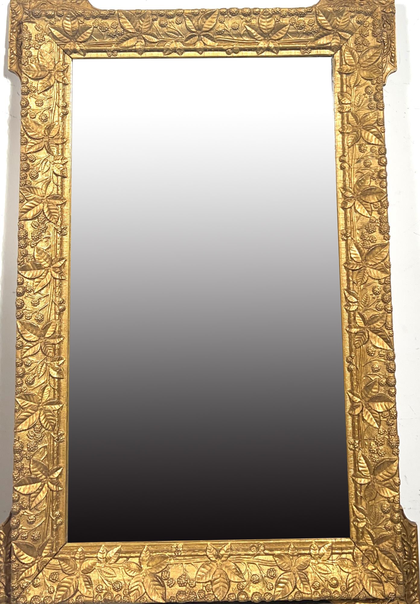 ANTIQUE FRENCH GILT FRAMED MIRROR: ANTIQUE FRENCH GILT FRAMED MIRROR WITH TRAILING RASBERRIES. Height: 24 in. by Width: 36 in