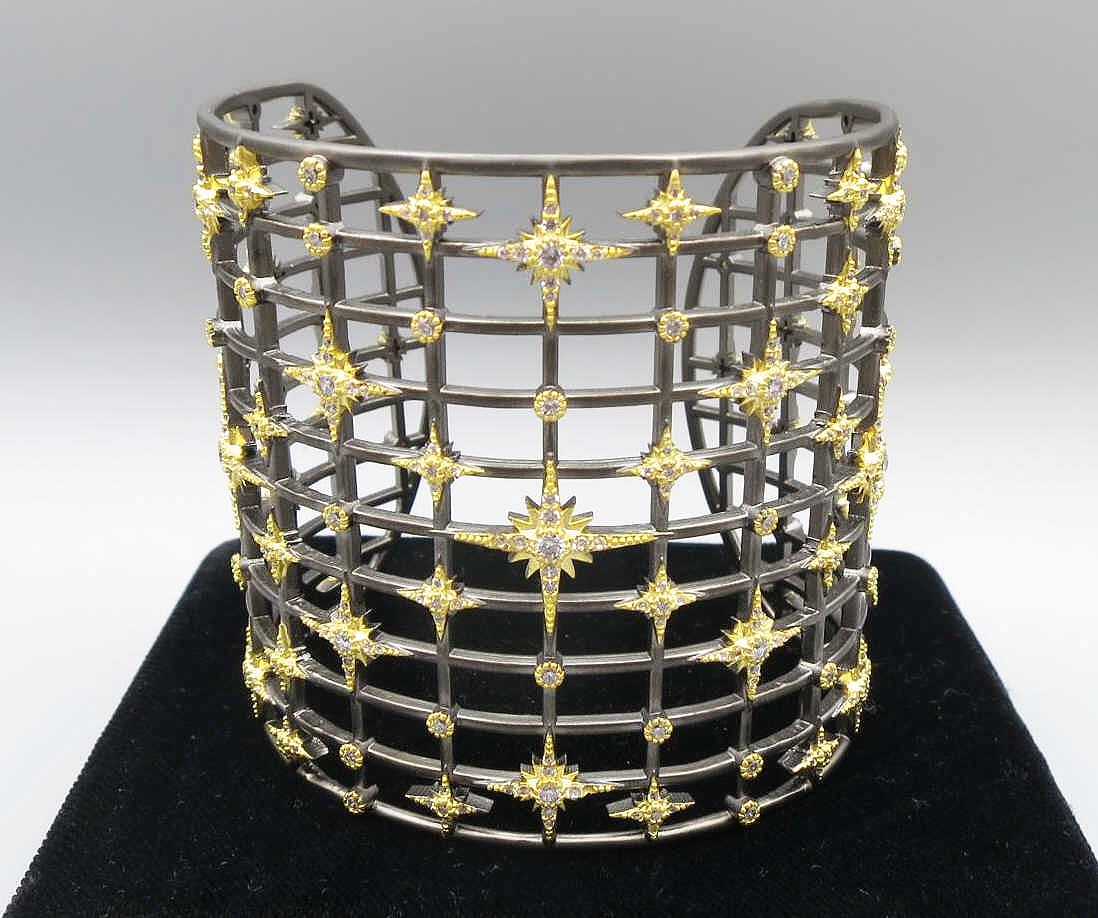 EBONIZED BRASS MICRO PAVE GOLD STAR CUFF BRACELET (1 of 3)