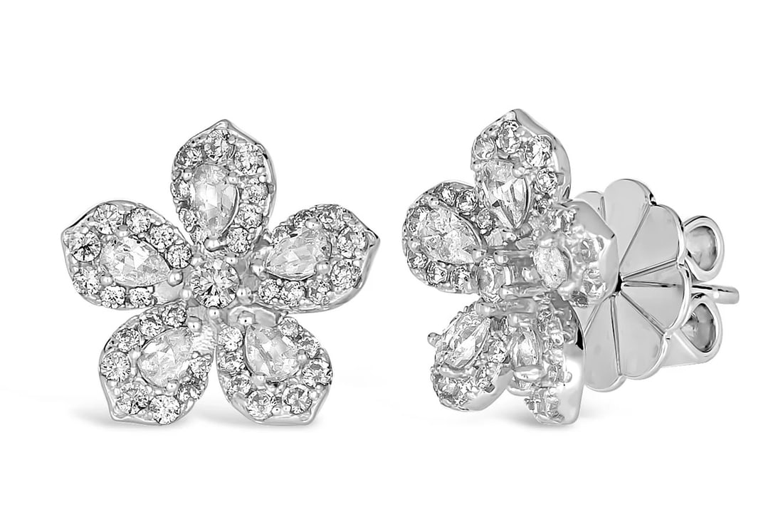 FLOWER DIAMOND (LAB) STUD EARRINGS (1 of 4)