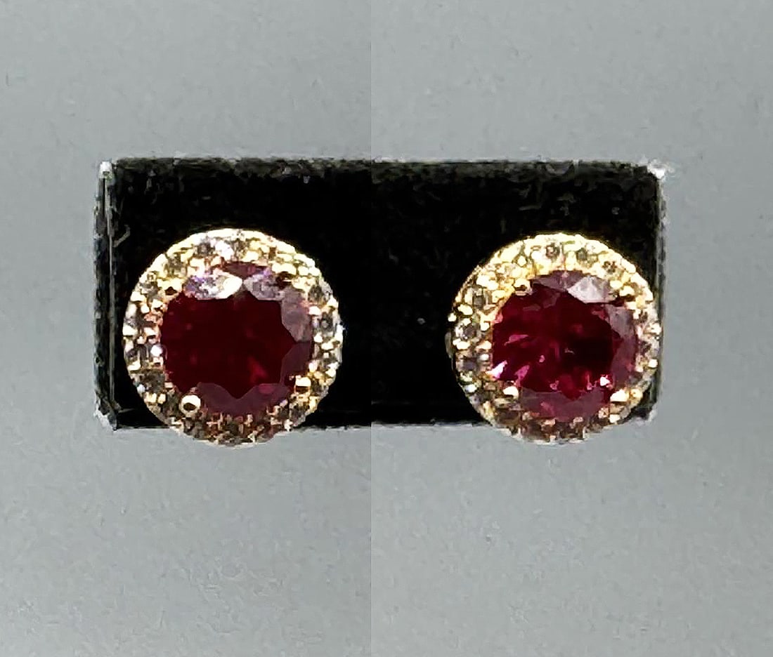 RUBY AND DIA STYLE STUD EARRINGS STERLING/GOLD (1 of 4)