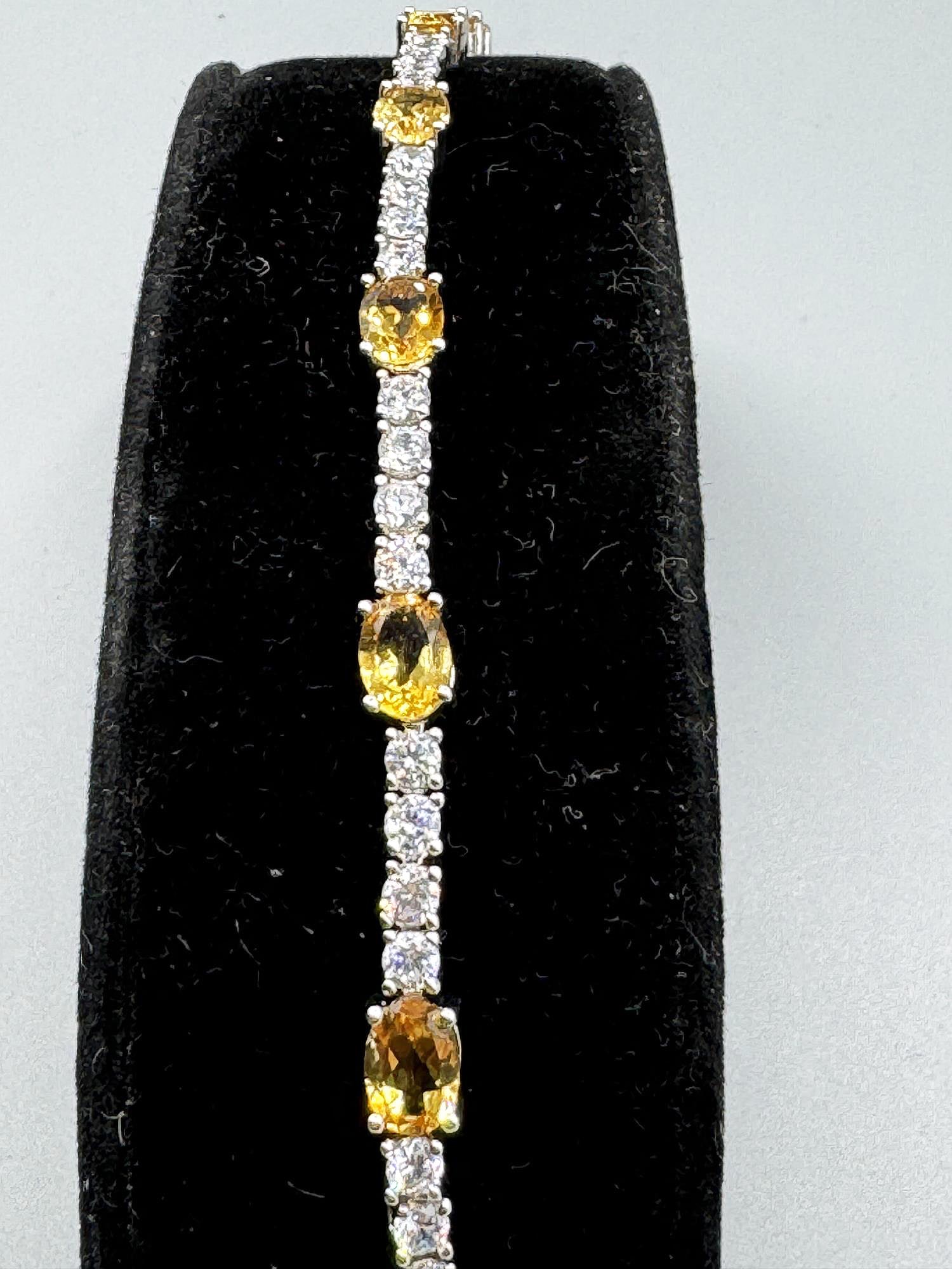 STERLING TENNIS BRACELET WITH DIA AND CITRINE: STERLING TENNIS BRACELET WITH DIA AND CITRINE
