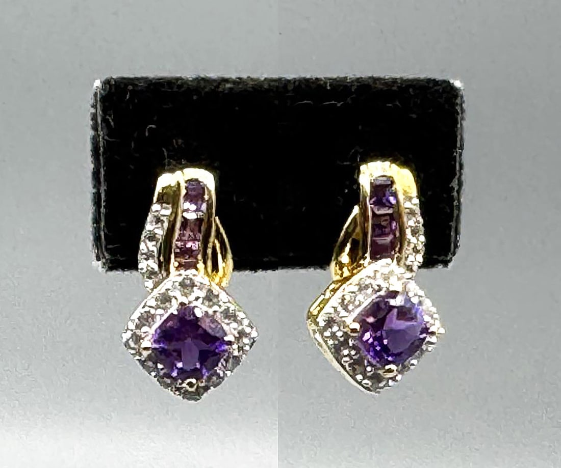 AMETHYST AND DIA GOLD/STERLING EARRINGS: AMETHYST AND DIA GOLD/STERLING EARRINGS
