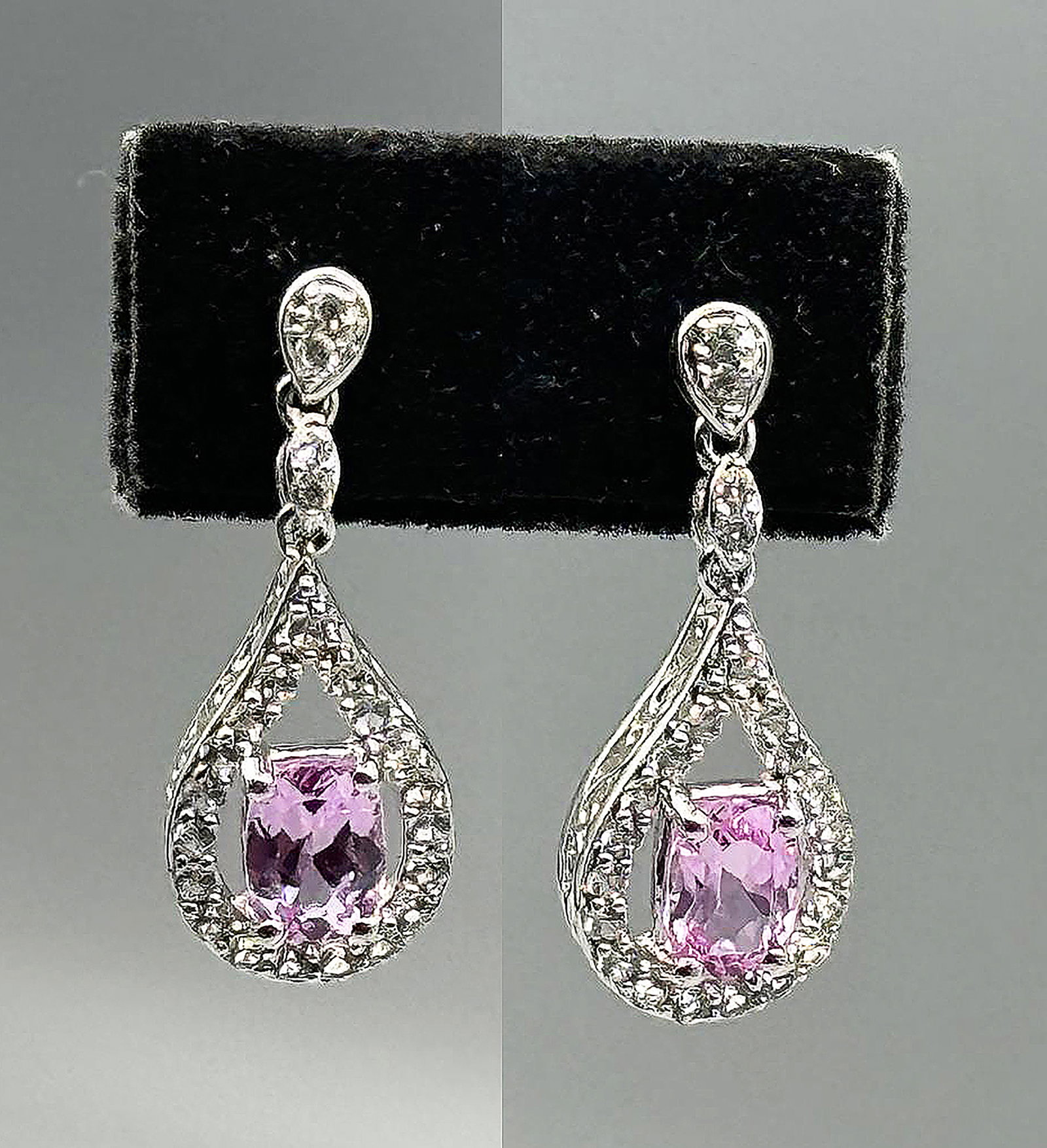 PINK SAPPHIRE AND DIA STERLING EARRINGS: PINK SAPPHIRE AND DIA STERLING EARRINGS