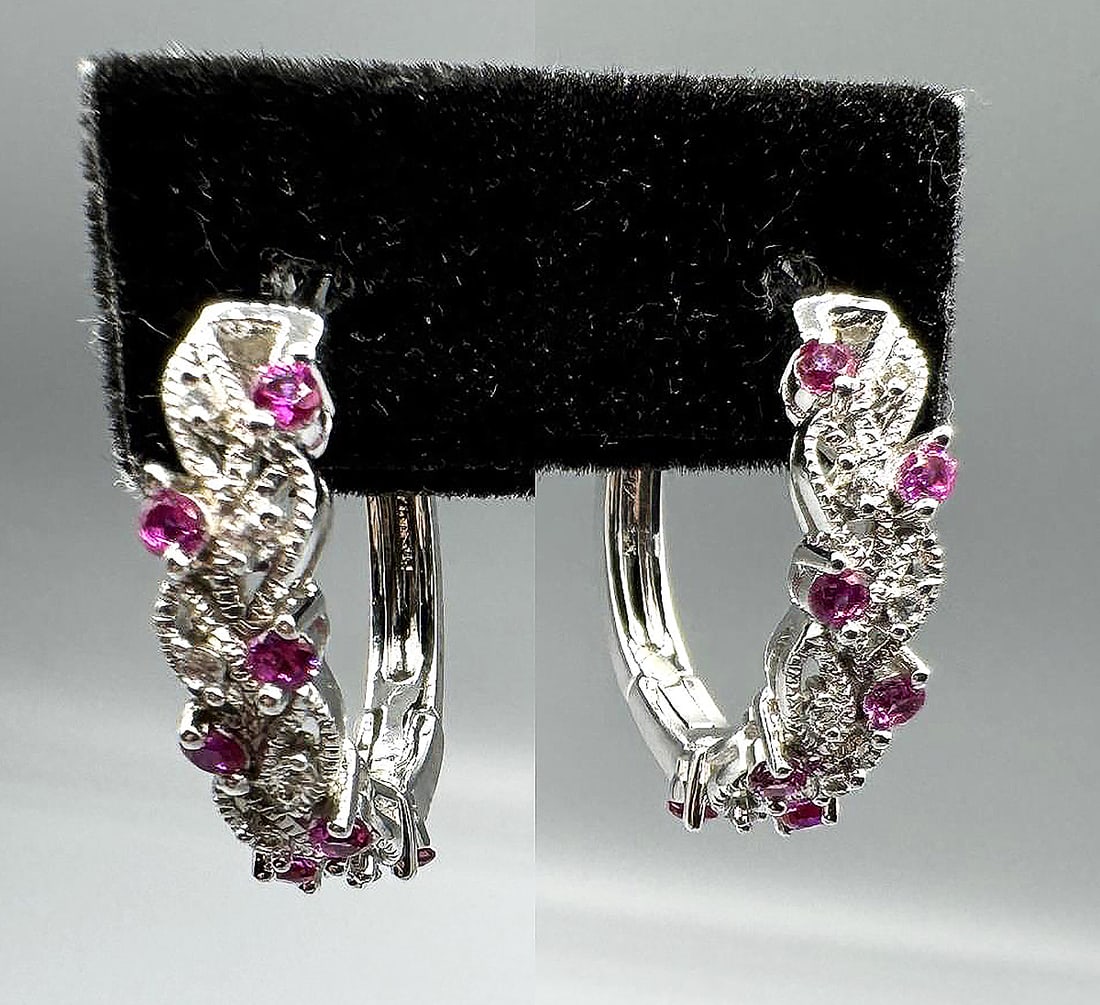 PINK AND WHITE SAPPHIRE STERLING EARRINGS: PINK AND WHITE SAPPHIRE STERLING EARRINGS
