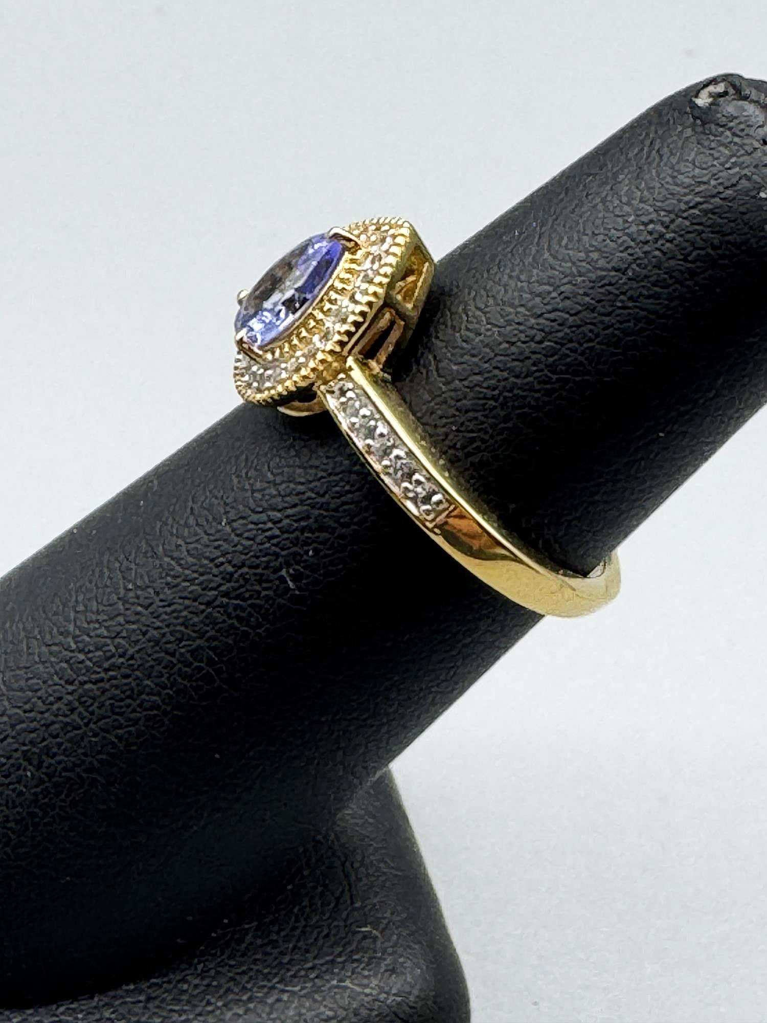 PEAR SHAPE TANZANITE AND DIA RING STERLING/GOLD (1 of 2)