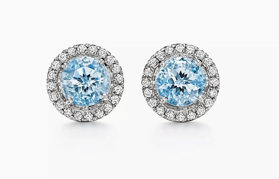 2 CARAT HALO STUD LAB DIAMOND EARRINGS W/ AQUAMARI: 2 CARAT HALO STUD LAB DIAMOND EARRINGS WITH AQUAMARINE.