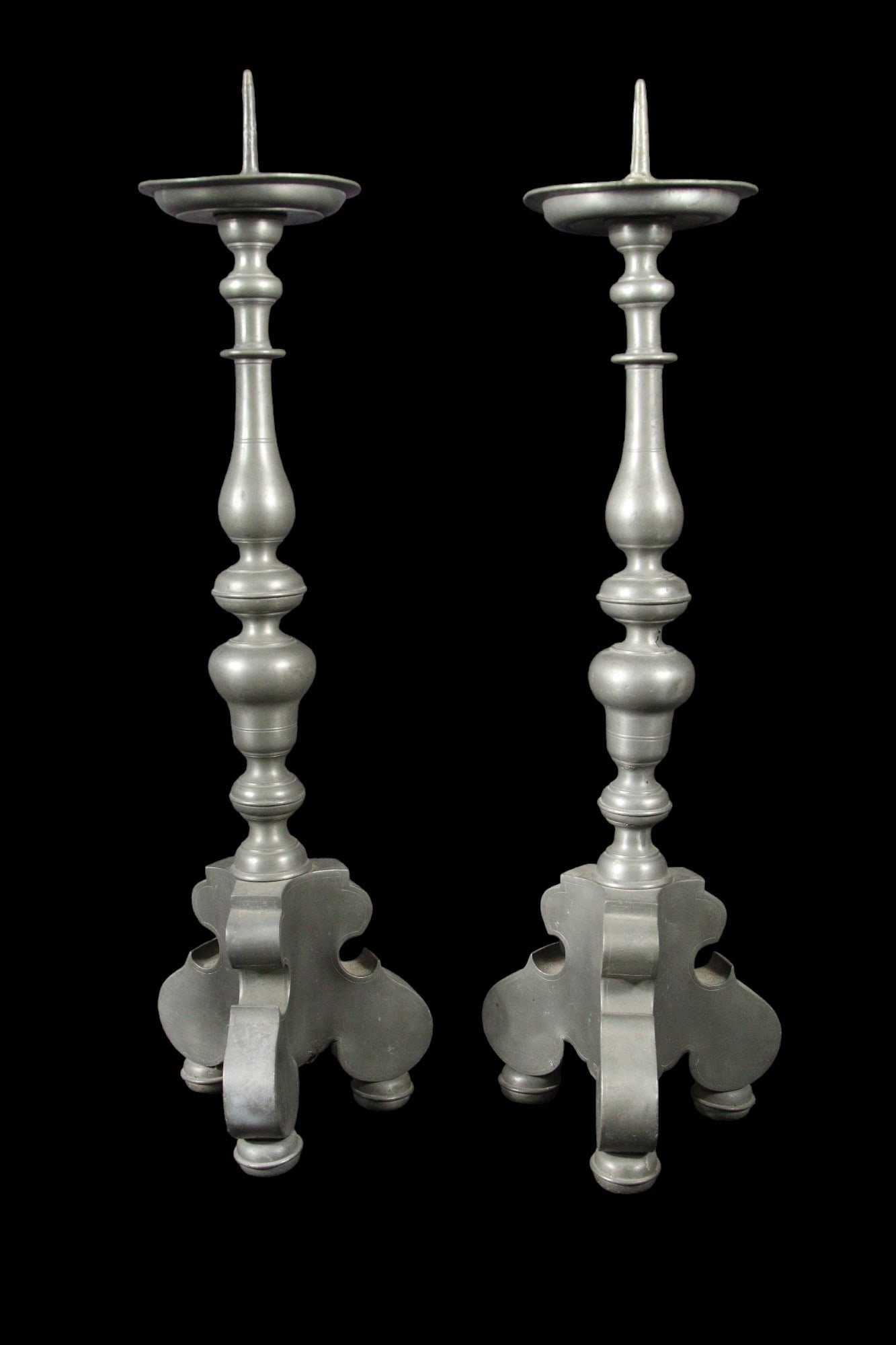 PAIR OF ANTIQUE PEWTER CANDLESTICKS (1 of 4)