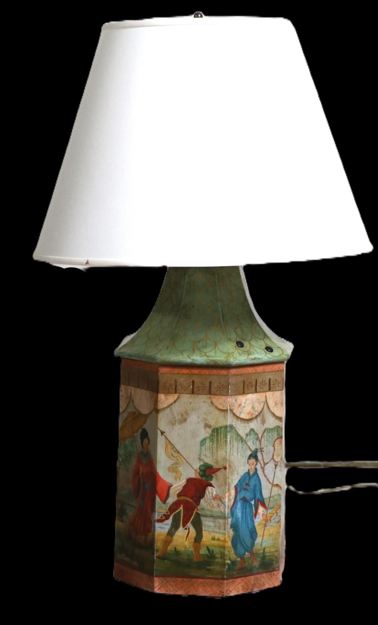 CHINESE STYLE PAINTED TEA TIN LAMP (1 of 2)