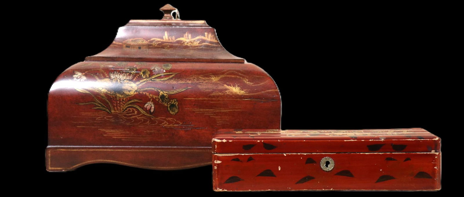 LOT OF TWO 19th CENTURY LACQUERED BOXES (1 of 5)